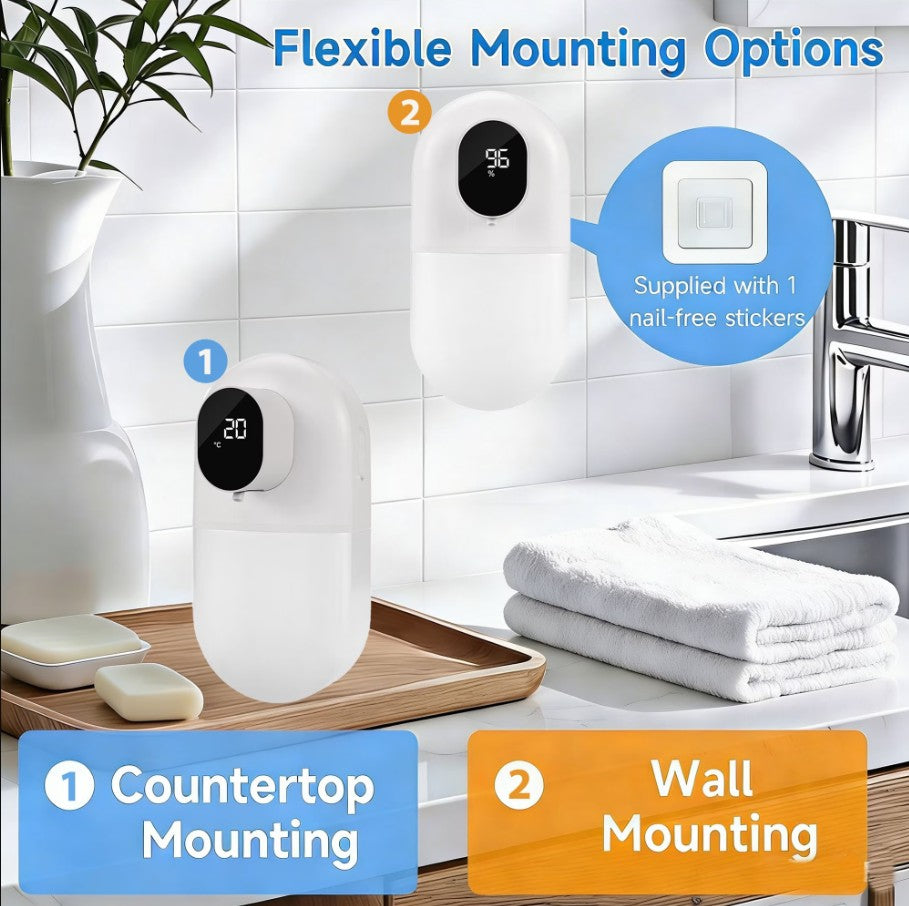 WANALIT Automatic Foaming Soap Dispenser, Touchless Smart Sensor with Display (Temp/Battery), 3 Adjustable Foam Levels, 13.52oz Rechargeable, Wall Mount for Kitchen Bathroom Dish Soap, White