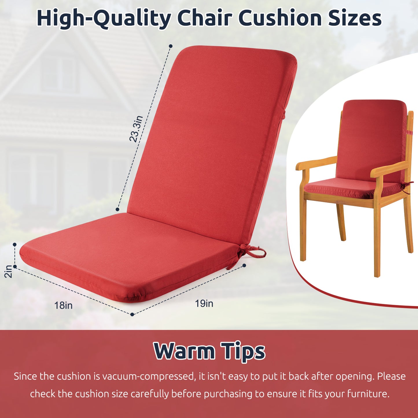 MOONORAH Outdoor Chair Cushions, Patio Seat Cushions Outdoor Chair Pads, 42"L x 18"W Rectangle Waterproof Outdoor Chair Cushion Garden Sofa Couch Chair Pads, Premium Comfortable, Red
