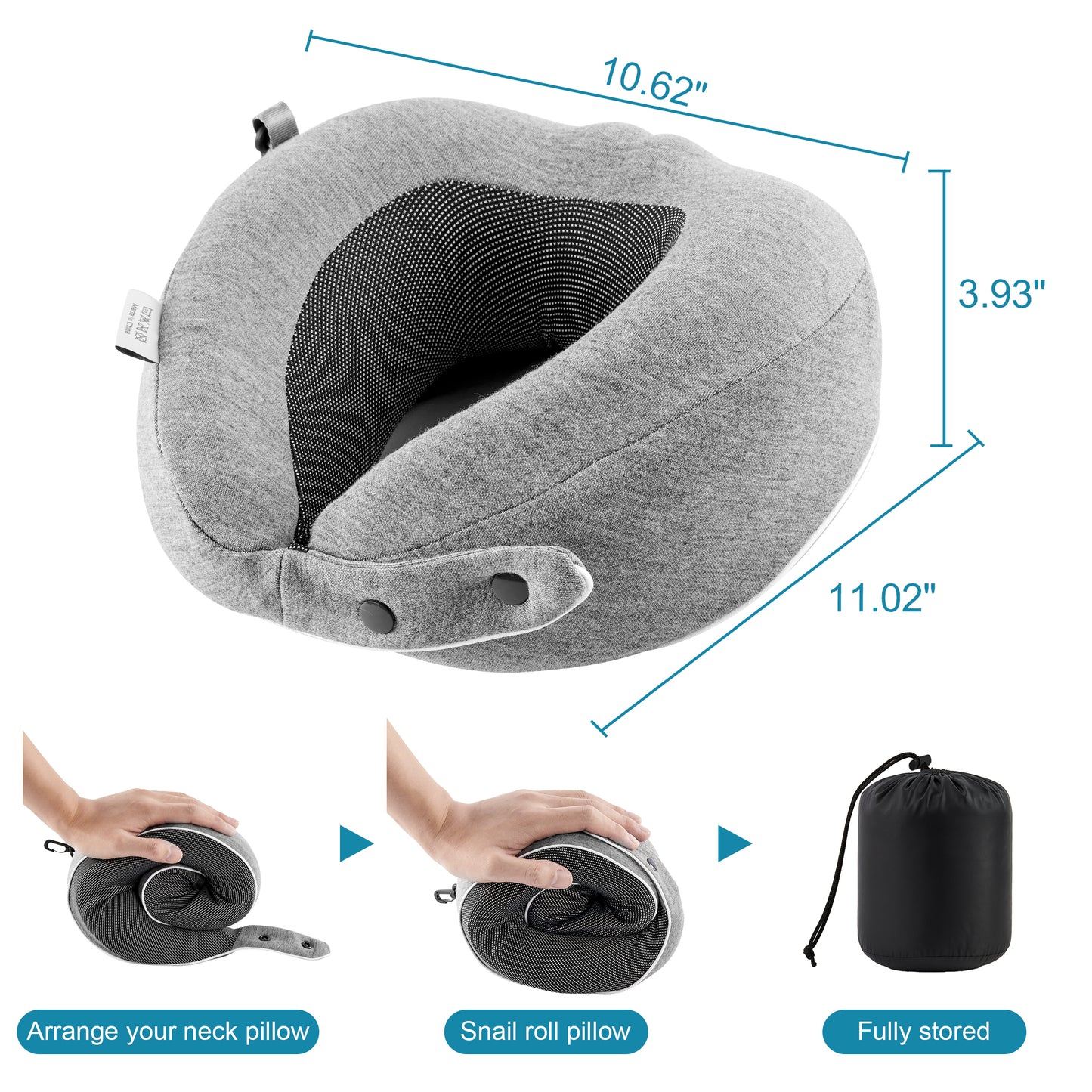 MOONORAH Travel Neck Pillows for Airplanes, Memory Foam Travel Neck Pillow-Folding Travel Pillow with Eye Masks, Earplugs, and Luxury Bag | Ergonomic Support for Air Travel, Car, Office (Gray)