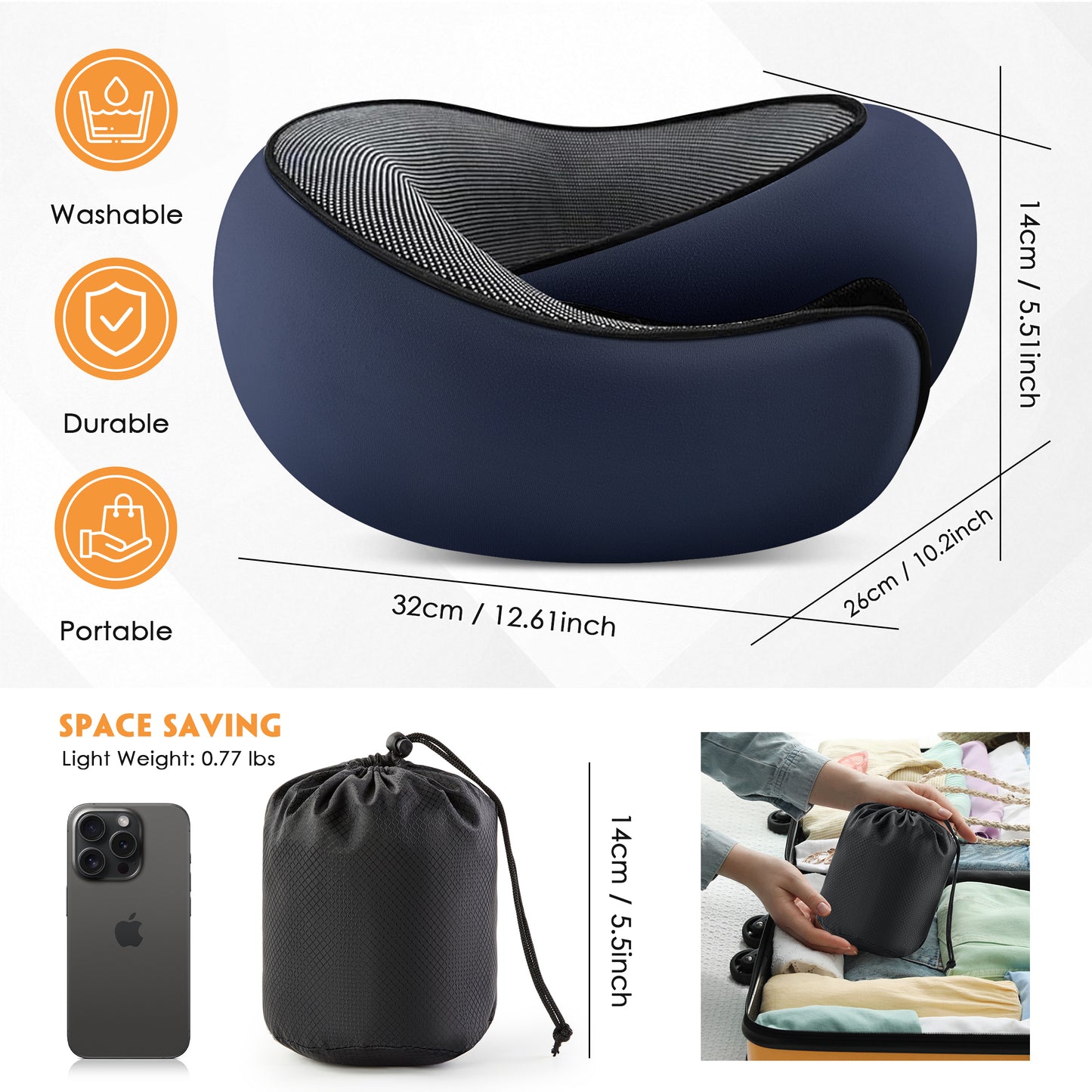 MOONORAH Travel Pillows for Airplanes, Travel Neck Pillow Travel Pillow, 360° Support Memory Foam Travel Pillow with 3D Contoured Eye Mask, Earplugs and Storage Bag for Airplanes Offices, Cars, Blue