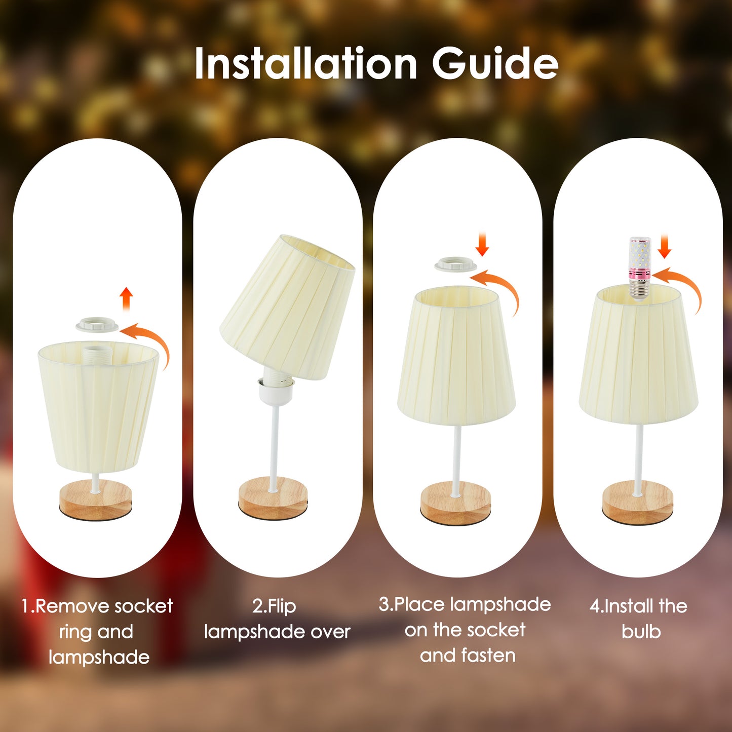 LAFAYTTE Fabric Wooden Table Lamp Bedside Nightstand Lamp Simple LED Desk Lamp for Home Bedroom Living Room Office Study