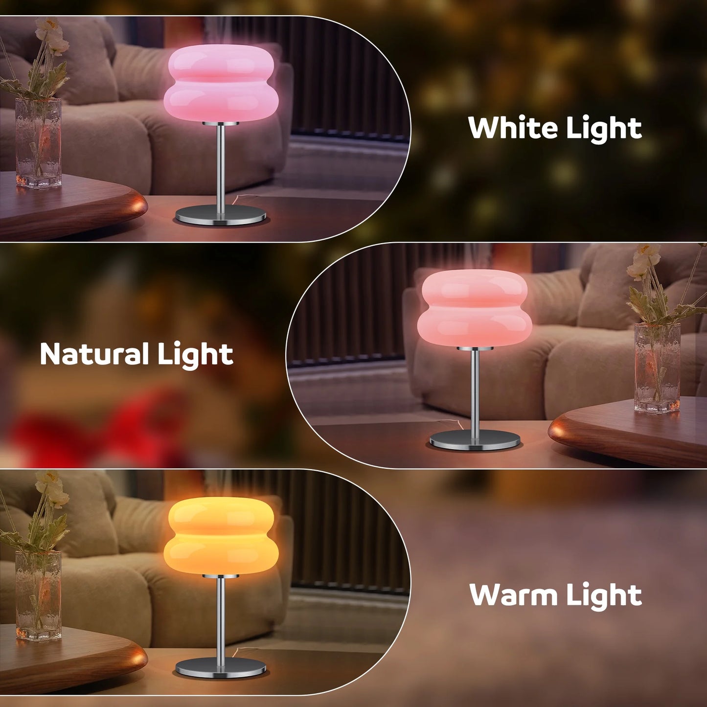 LAFAYTTE Mushroom Lamp for Bedroom,Mid Century Modern Lamp for Nightstand, Dimmable Retro Egg Tart Bedside Small Lamps,Unique Home Mushroom Decor Aesthetic Cute Table Lamps for Living Room,Pink