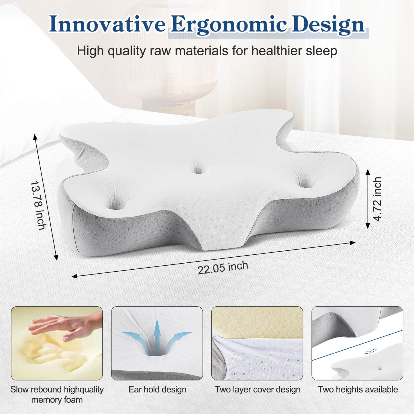 MOONORAH Cervical Pillow for Neck and Shoulder, Ergonomic Side Sleeper Pillow for Neck Support, Contour Memory Foam Pillows for Side Back & Stomach Sleepers with Cooling Pillowcase, Gray