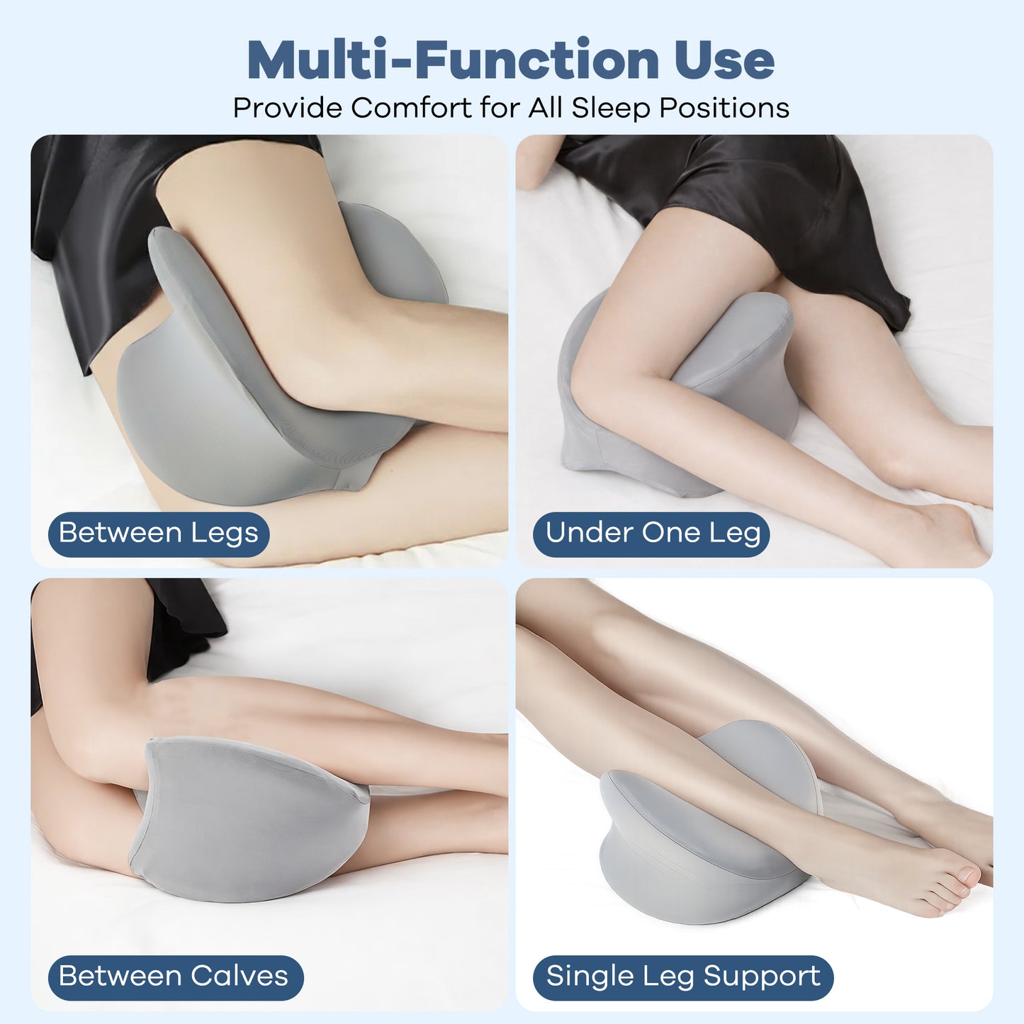 KAIPARA Knee Pillow for Side Sleepers, Contour Heart-Shape Memory Foam Cushion for Hip & Back Pain Relief, Ice Silk & Washable Cover, Gray