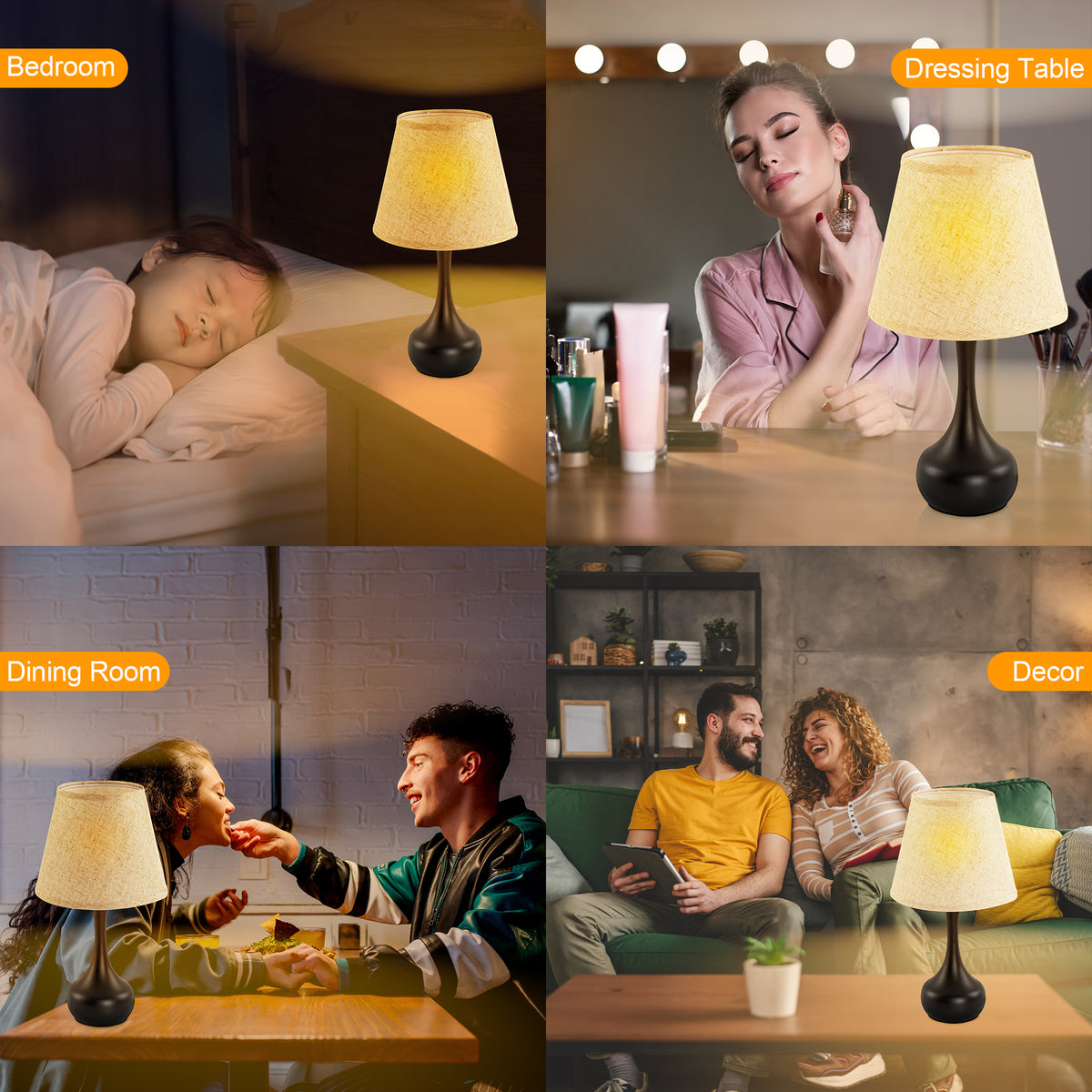LOFTER-PRO Touch Table Lamp Bedside Style - 3-Way Dimmable Touch LED Bulb Included