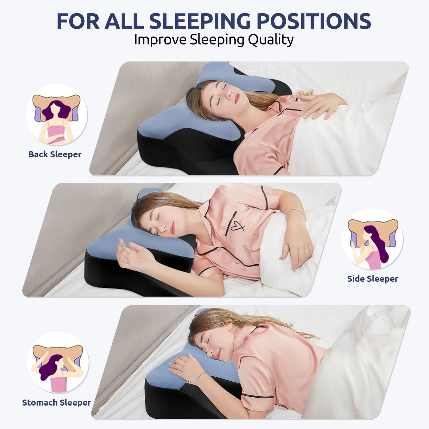 MOONORAH Memory Foam Pillows Neck Support Pillow for Pain Relief,Ergonomic Cervical Pillow Sleeping for Shoulder Pain,Orthopedic Contour Bed Pillow for Side Back Stomach Sleepers,Queen 24×14.9in