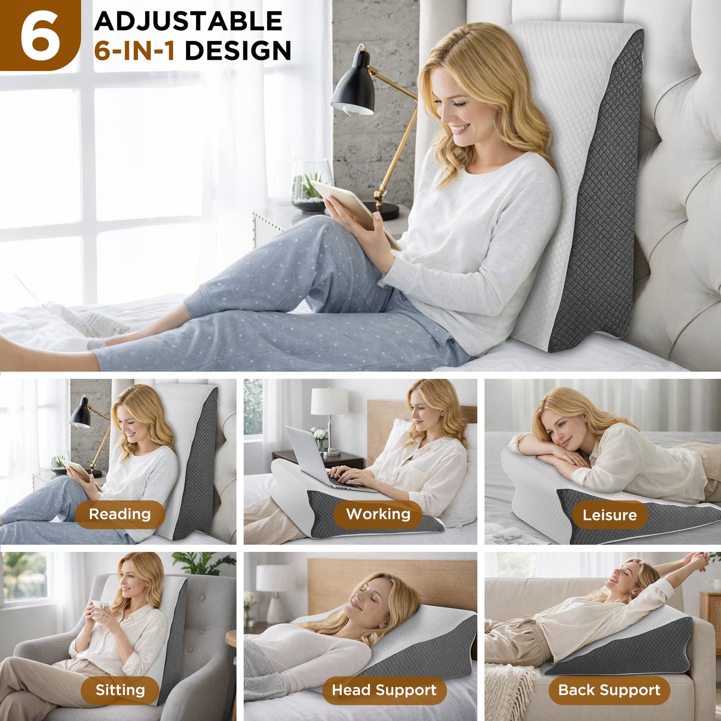 KAIPARA Memory Foam Wedge Pillow for Sleeping, Bed Wedge Pillow for Acid Reflux & Snoring Relief, Ergonomic Triangle Support Pillow for Reading, Sitting and Back Support