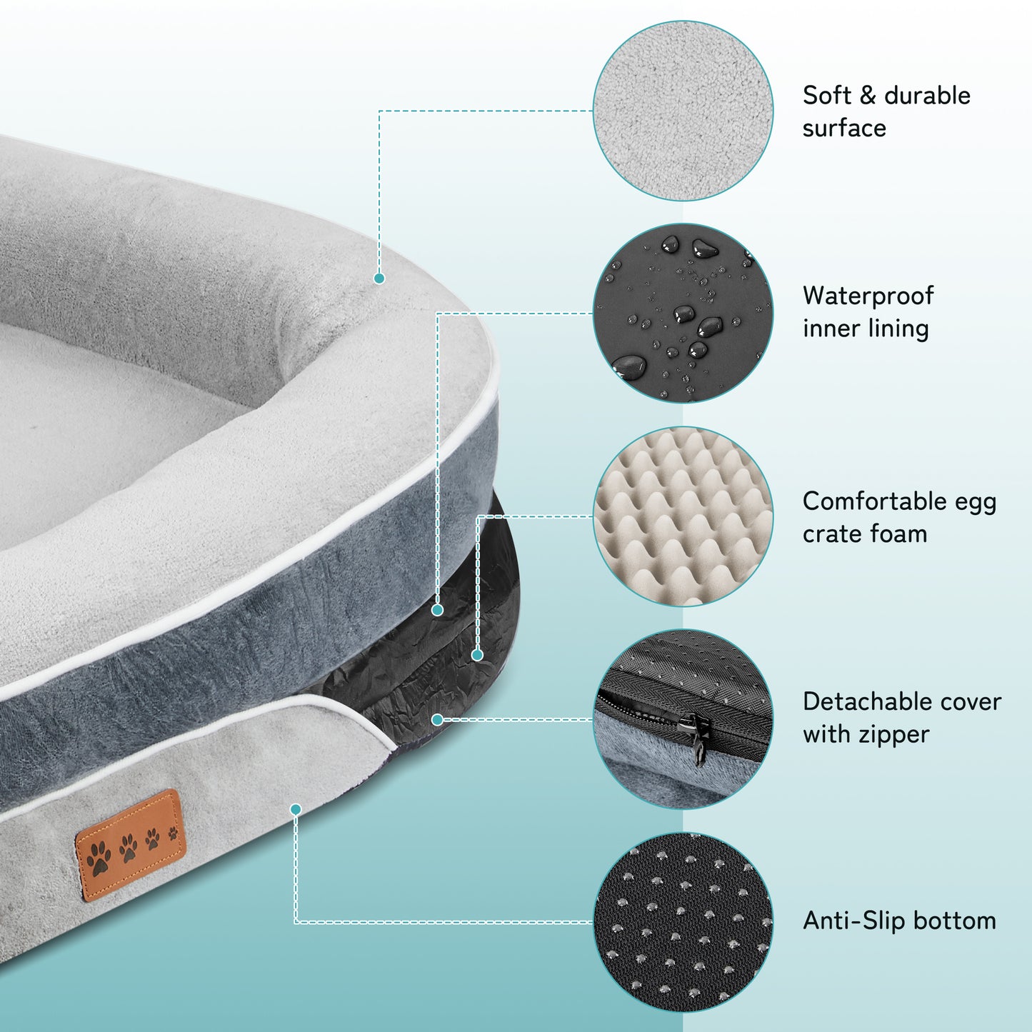MOONORAH Dog Bed for Medium & Large Dogs – 42” Washable Dog Sofa with Removable Waterproof Cover, Supportive Foam Bolster, Non-Slip Bottom, Comfortable Pet Couch, Gray