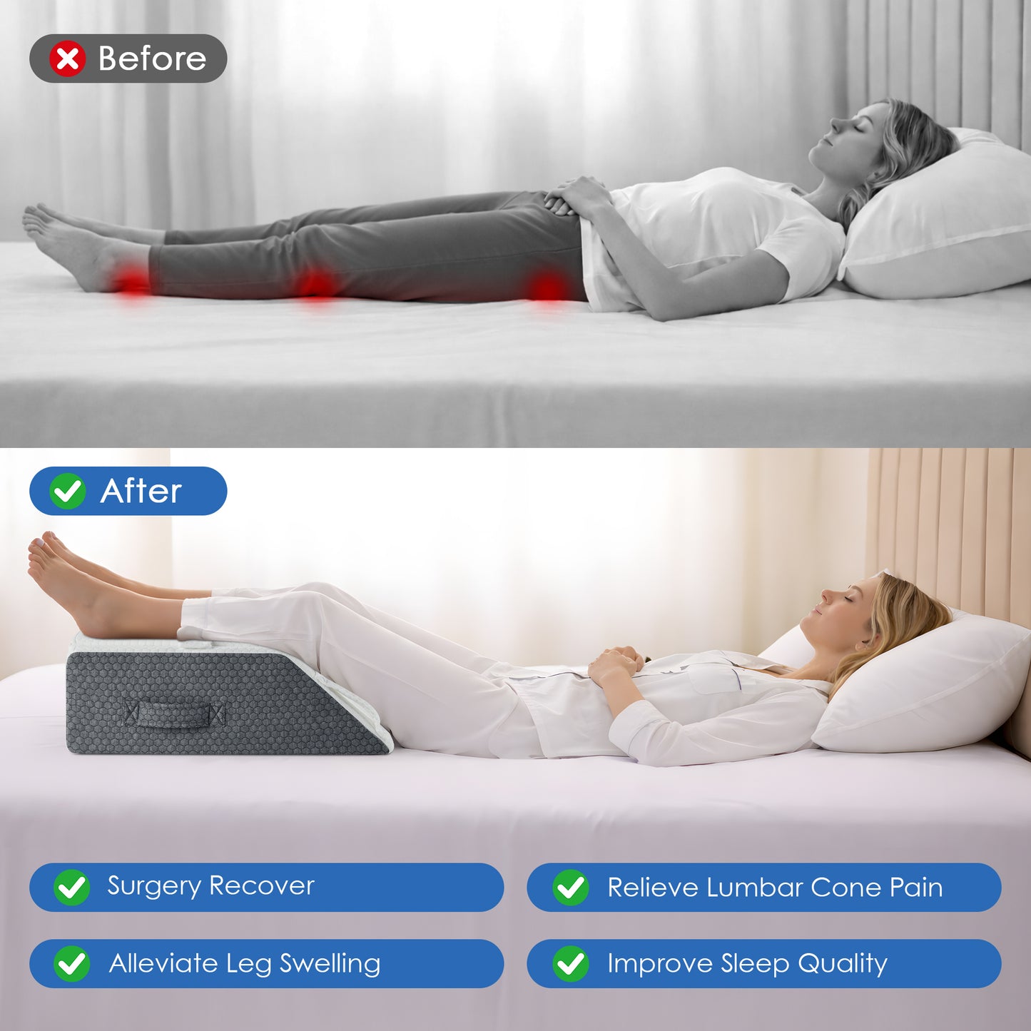 KAIPARA Leg Elevation Pillows, Wedge Pillow for After Surgery, Height Adjustable Memory Foam Leg Support, Leg Pillow for Back, Knee, Hip, and Ankle Pain Relief