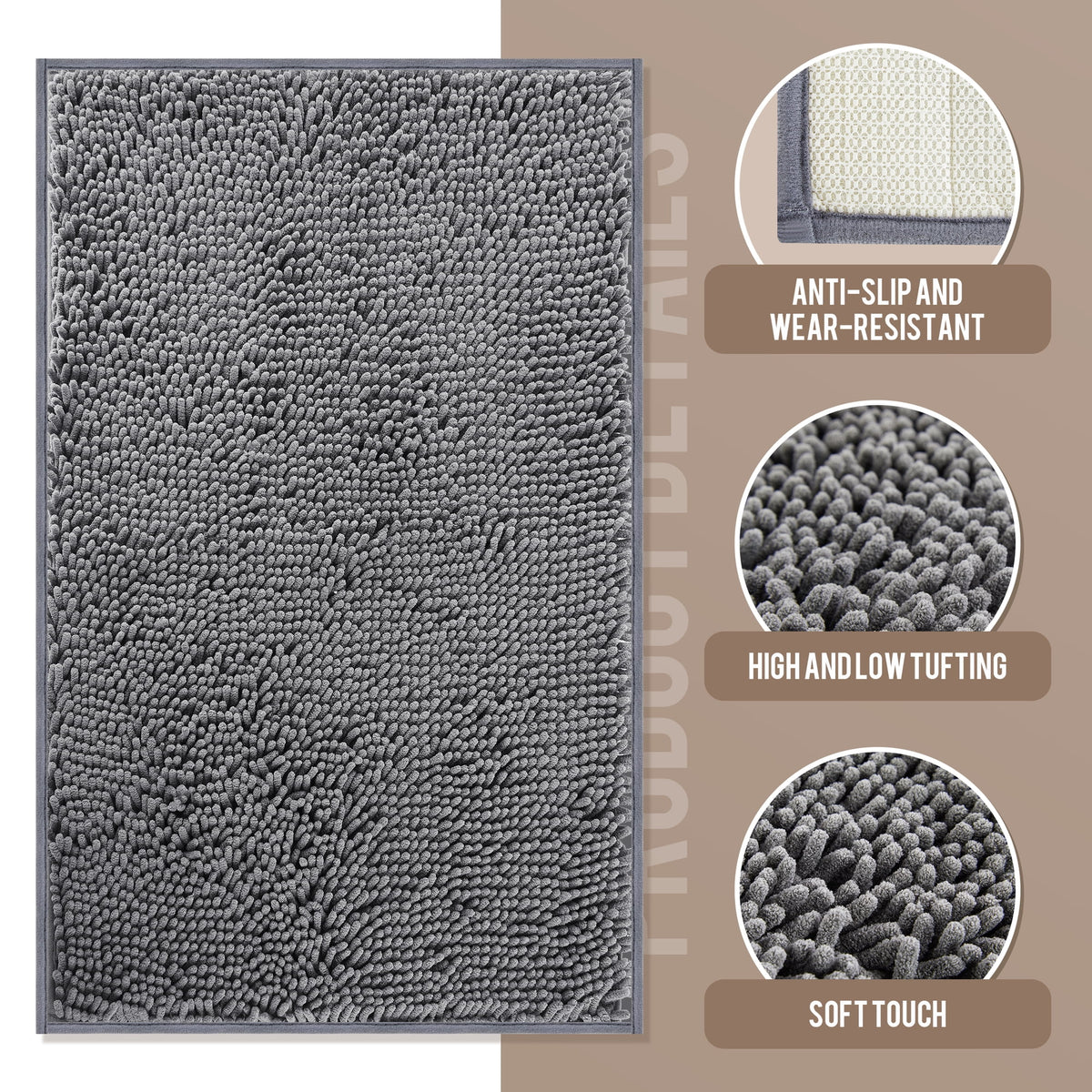 Onekawa Door Mats for Indoor,Mats for Bathroom, Kitchen, and Shower Floor with Good Water Absorption,Non Slip Thick Washable,Grey Medium 32"X20"