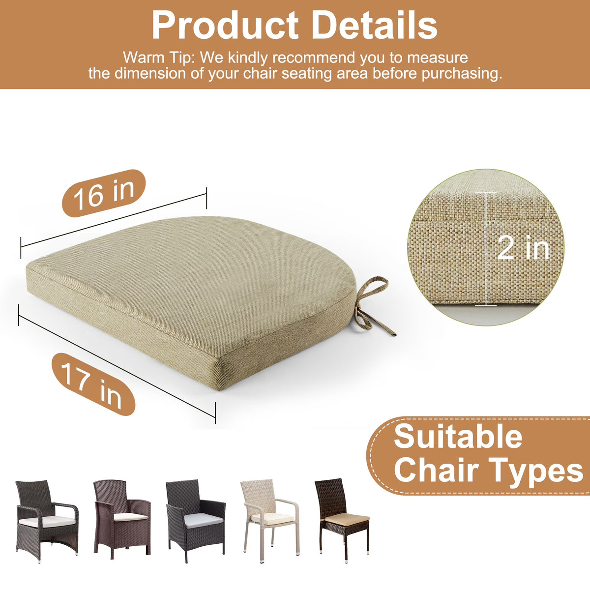 Panpaddle Outdoor Seat Cushions - Waterproof - 4 Pack, Beige