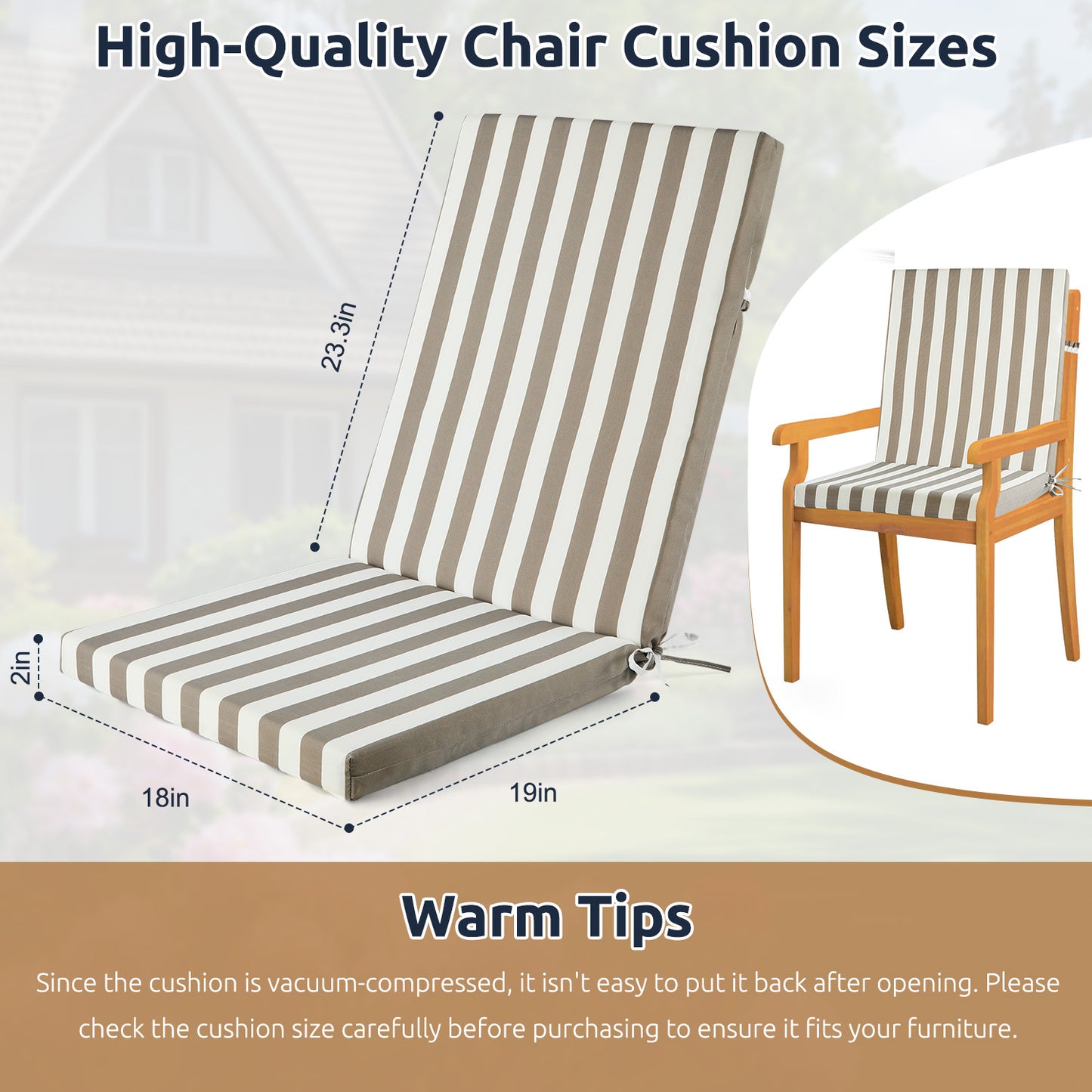 MOONORAH Outdoor Chair Cushions, Patio Seat Cushions Outdoor Chair Pads, 42"L x 18"W Rectangle Waterproof Outdoor Chair Cushion Garden Sofa Couch Chair Pads, Premium Comfortable, Striped