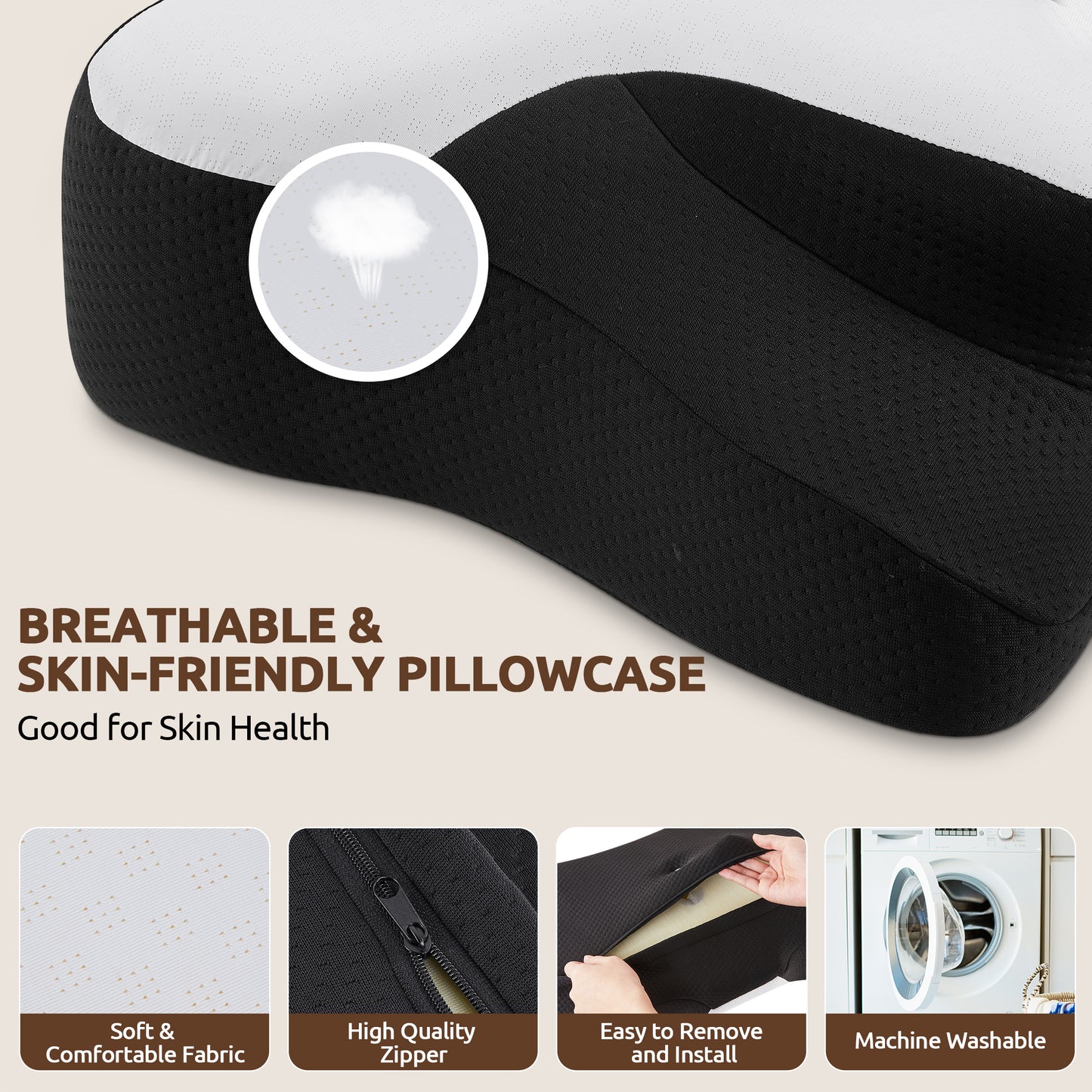 MOONORAH Memory Foam Pillows Neck Support Pillow for Pain Relief,Ergonomic Cervical Pillow Sleeping for Shoulder Pain,Orthopedic Contour Bed Pillow for Side Back Stomach Sleepers,Blac,Queen 24×14.9in