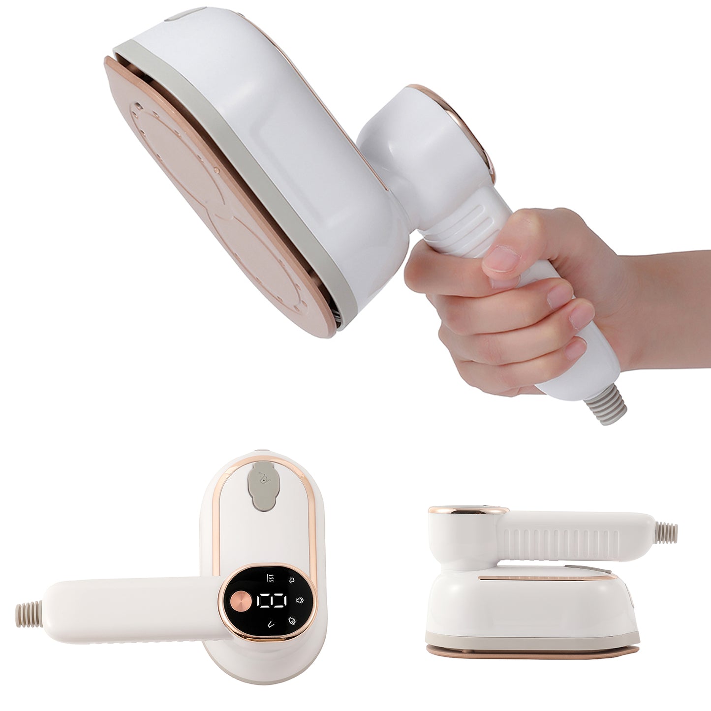ZALFLEX Travel Steamer Iron for Clothes, 1400W Handheld Size Portable Travel Steamer, 3 Steam Levels Garment Steamers with LCD Screen, 15S Fast Heat-up Steamer for Dress Shirt Home Travel, White