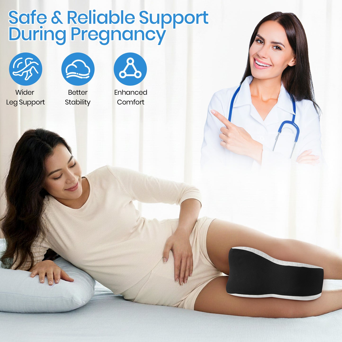 KAIPARA Knee Pillow for Side Sleeper, Memory Foam Leg Pillow for Side Sleeping, Sciatica Pain Relief Pillow, Spine Alignment Pillow for Hip, Back, Joints Pain Relief