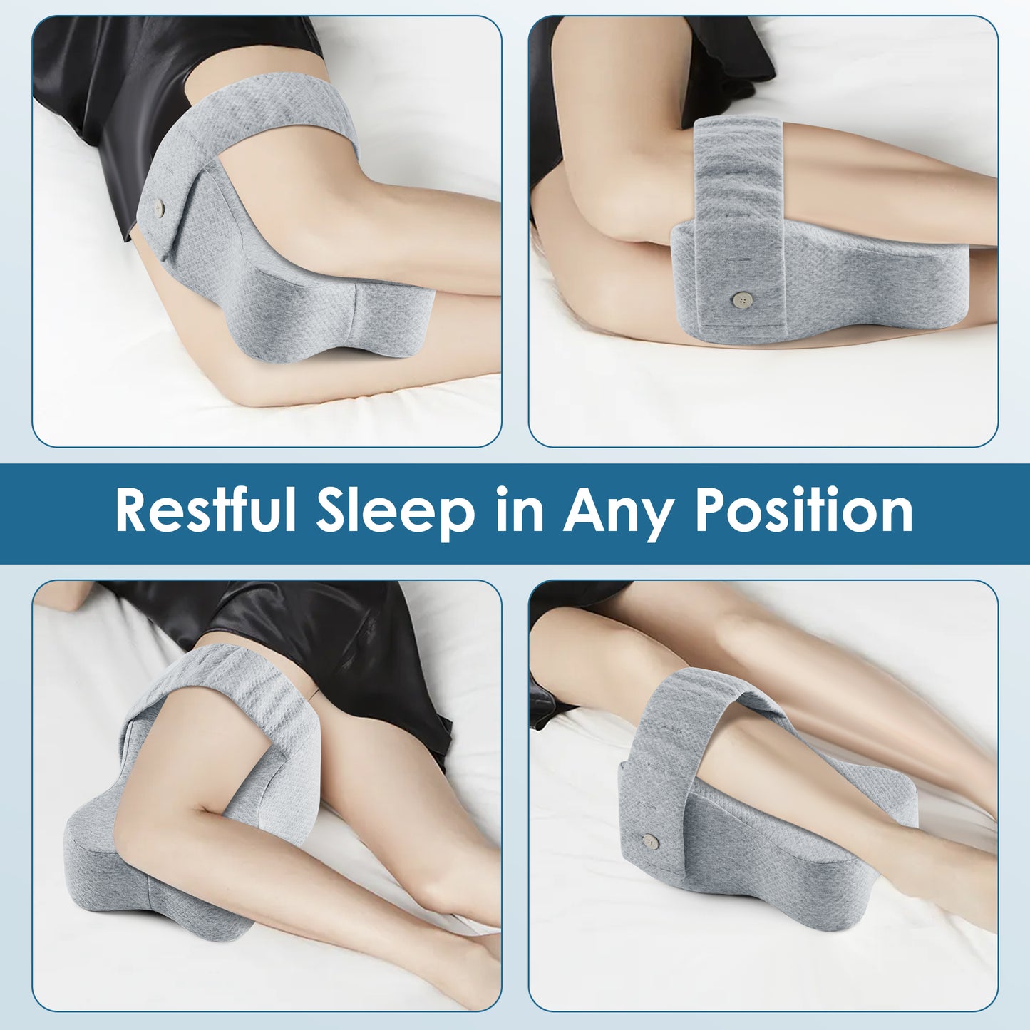KAIPARA Knee Pillow for Side Sleepers, Memory Foam Knee Support Pillow, Comfortable Leg Pillow for Side Sleeping with Adjustable Strap, Relief for Sciatica, Back, Hips, Knees, Joints, Gray
