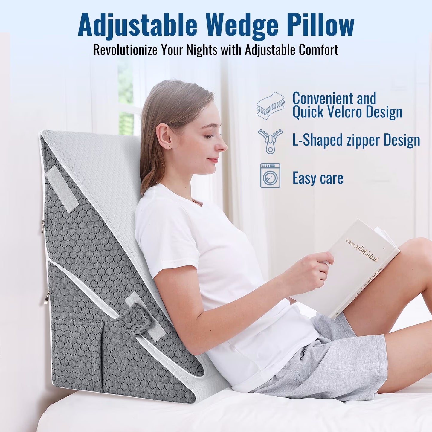 Lafaytte Wedge Pillow for Sleep Apnea, Adjustable Bed Headboard Support Cushion, Orthopedic Memory Foam Wedge Pillow for Acid Reflux, Back Pain, Neck Relief,Elevated Sleeping Pillow with Neck Support