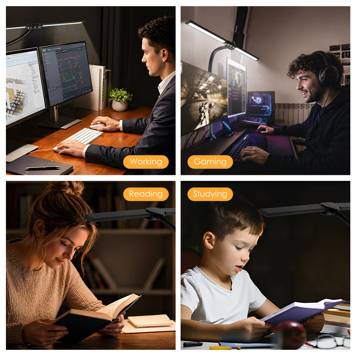 LOFTER-PRO LED Desk Lamps for Home Office, Eye Caring Architect Table Lights with Clamp, 24W Dimmable Overhead Light, Adjustable Flexible Gooseneck, 25 Lighting Models with Remote Control, Black