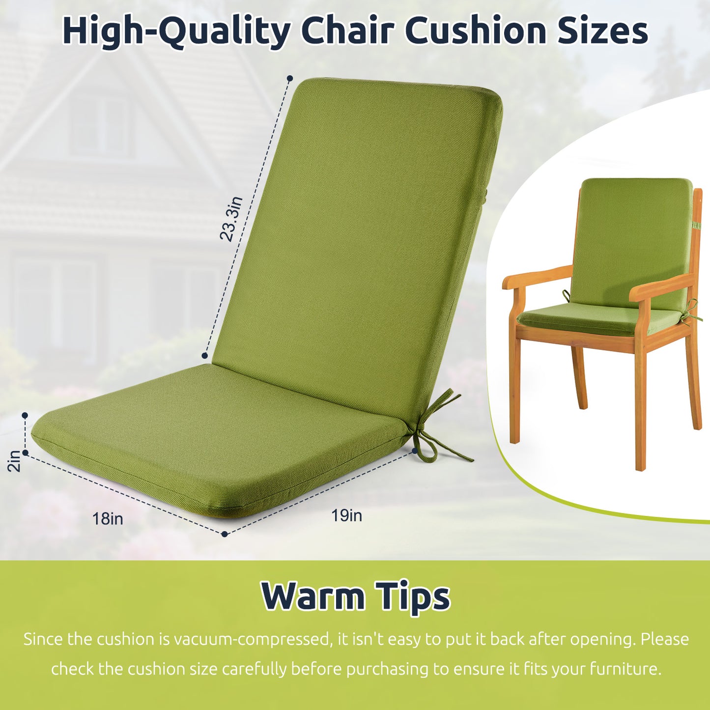 MOONORAH Outdoor Chair Cushions, Patio Seat Cushions Outdoor Chair Pads, 42"L x 18"W Rectangle Waterproof Outdoor Chair Cushion Garden Sofa Couch Chair Pads, Premium Comfortable, Green