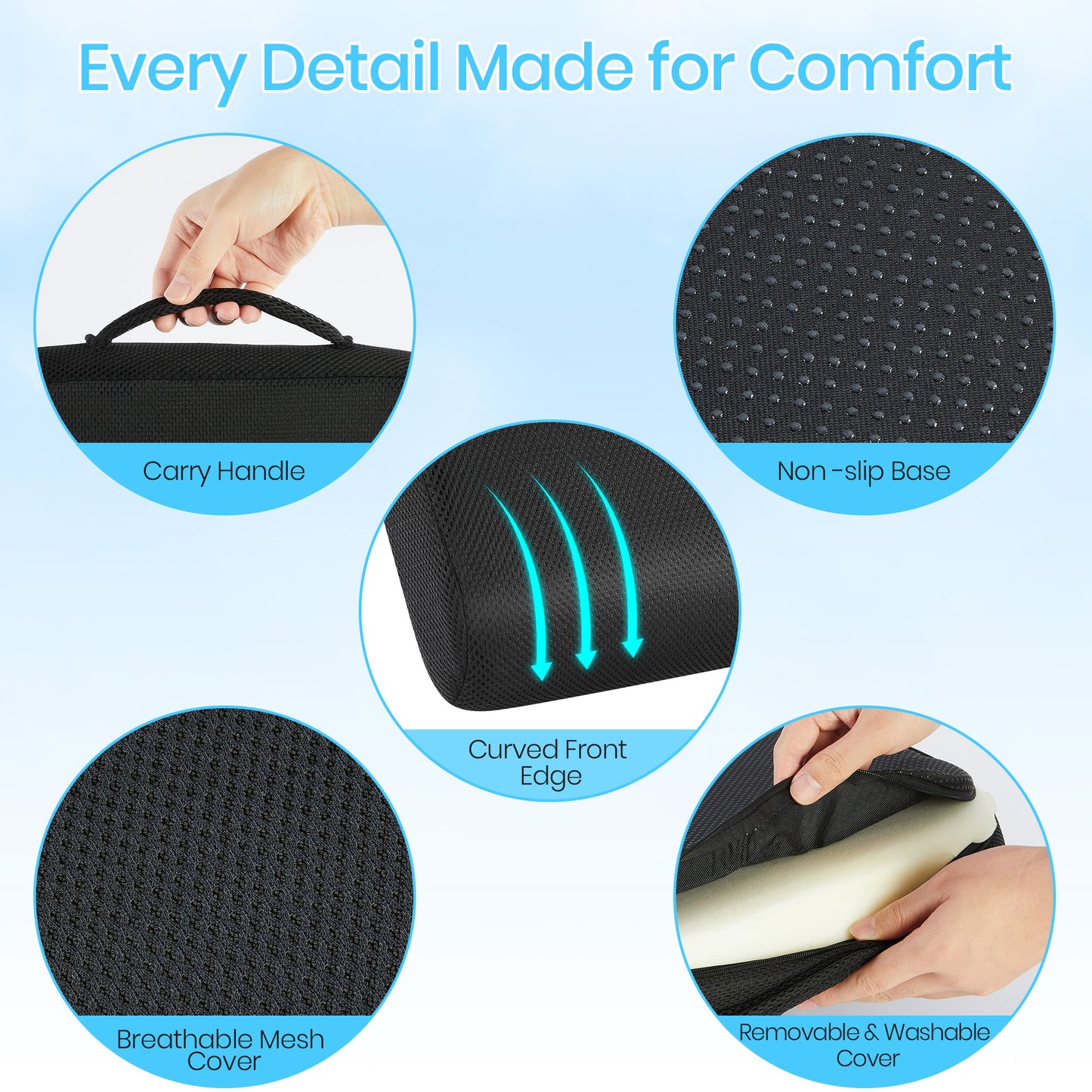 KAIPARA Large Memory Foam Seat Cushion for Office Chairs, Car Seat, Wheelchair, Chair Cushions for Tailbone Pain Relief, Sciatica & Back Support Pillow
