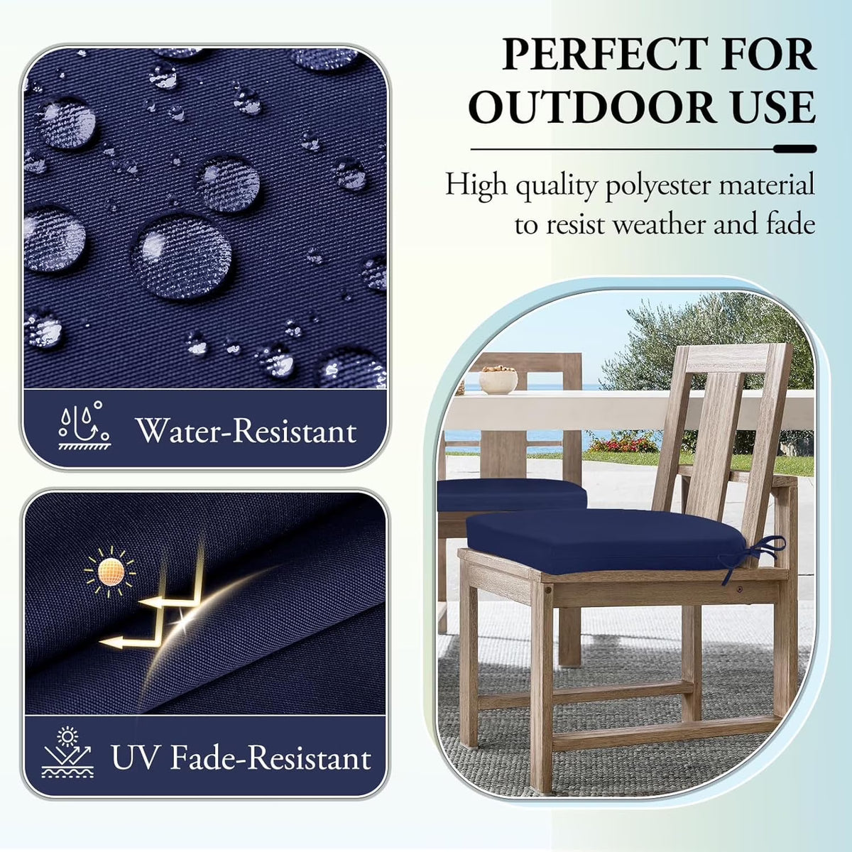 Panpaddle Outdoor Seat Cushions Rounded Square - Waterproof - 4 Pack, 17 x 16 x 2 in Blue