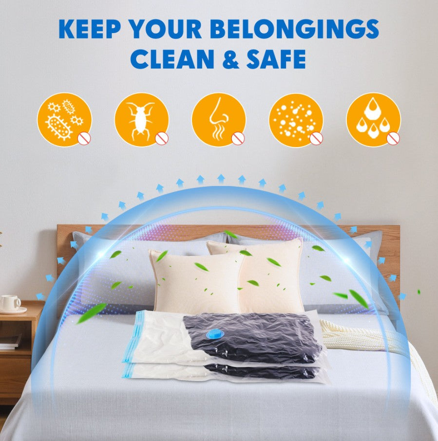 Onekawa 12-Pack Vacuum Storage Bags Set - Space-Saving Travel Solution with Pump for Clothes, Blankets, and Bedding