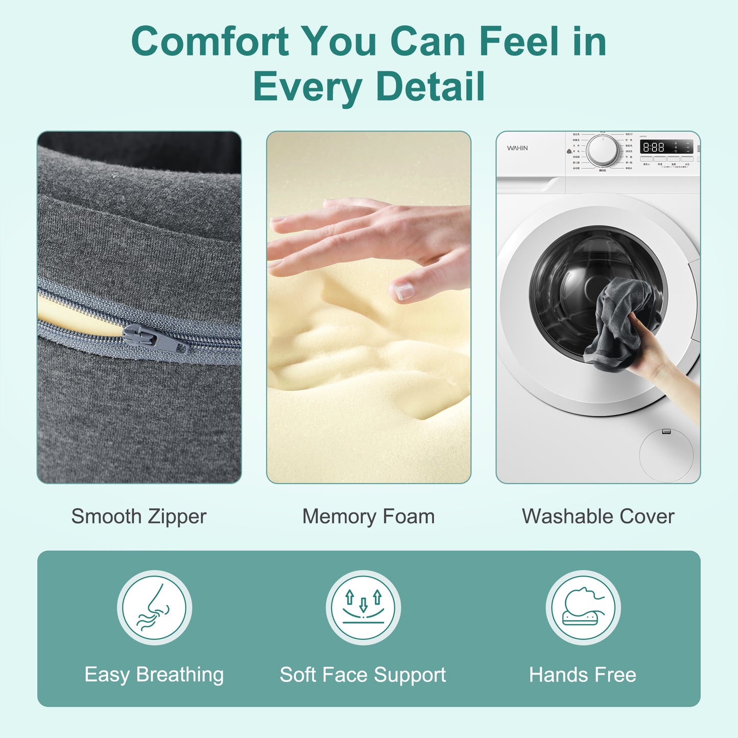 KAIPARA Face Down Pillows for Massage Table, Memory Foam Pillow Support for Stomach Sleepers, Eye Post-Surgery Recovery and Spa Treatments (Dark Gray)