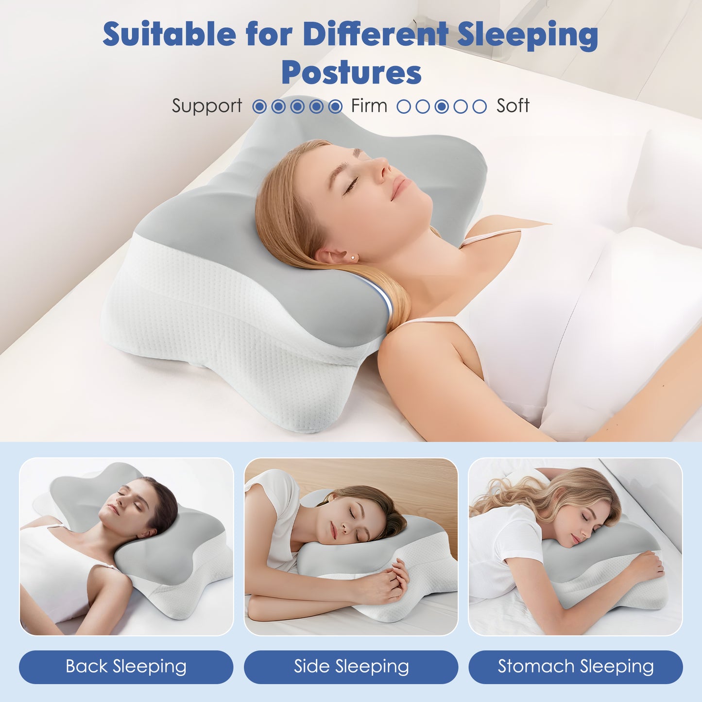 MOONORAH Orthopedic Pillow for Neck Pain Relief, Cervical Bed Pillow, Contour Memory Foam Pillow, Ergonomic Pillows for Side Back Stomach Sleepers with Breathable Pillowcase, Grey