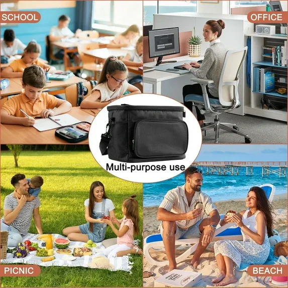 Onekawa Insulated Lunch Box for Men & Women,Leakproof Thermal Lunch Bag,Black