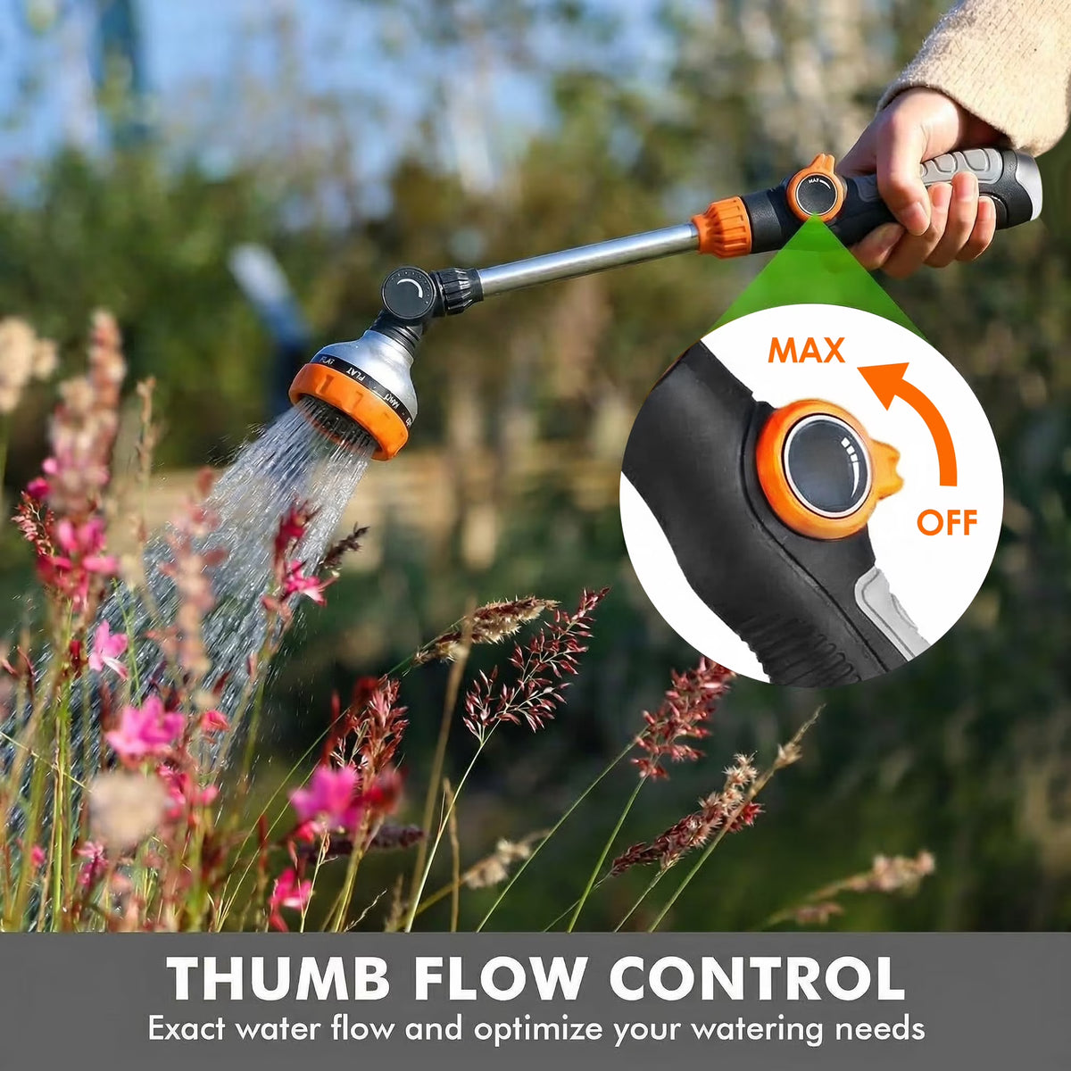 DONAMA Watering Wand - 8 Spray Patterns with Thumb Flow Control - 18.5 in