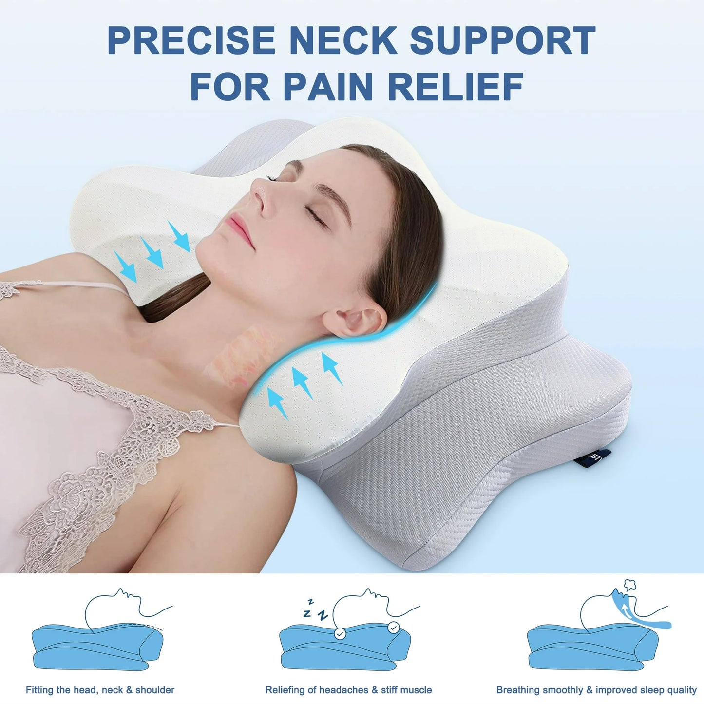 DONAMA Cervical Pillow for Neck Pain Relief,Contour Memory Foam Pillow,Ergonomic Orthopedic Neck Support Pillow for Side,Back and Stomach Sleepers with Breathable Pillowcase King Size Gray