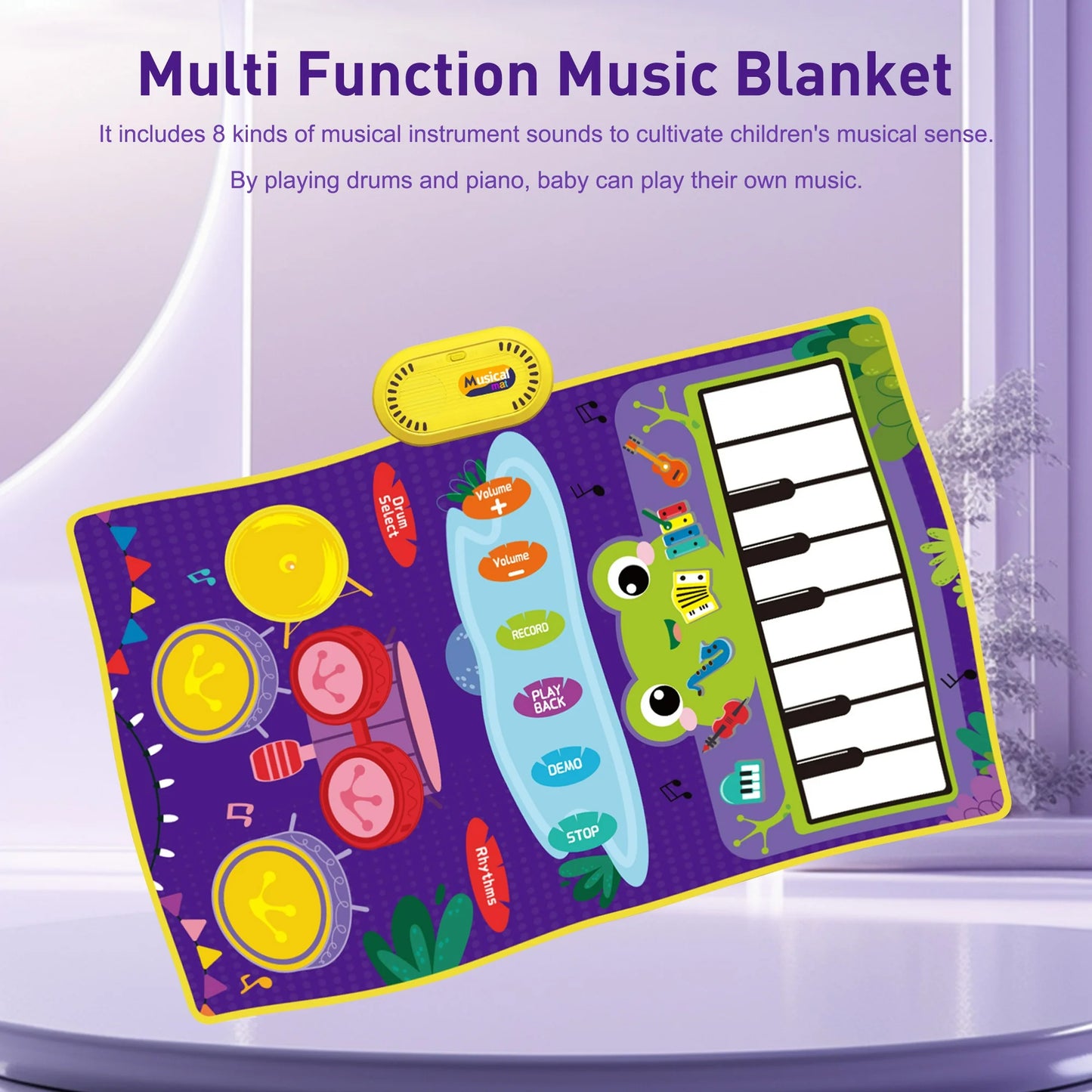 ENERFACE Piano Mat,Electronic Music Animal Touch Play Blanket with 2 Sticks,Toddlers Musical Toys for 1 2 3 4 Year Old Boys Girls,Purple
