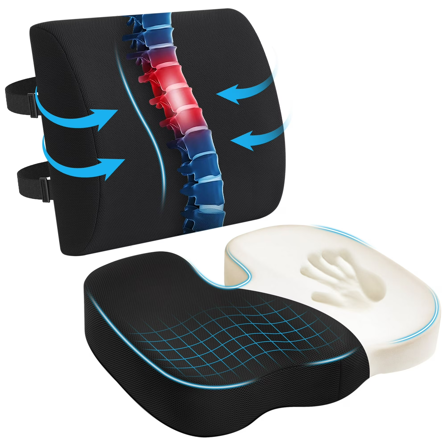 WANALIT Memory Foam Chair Seat & Lumbar Cushion for Tailbone, Hip Pain Relief - Ideal for Office, Car, Wheelchair