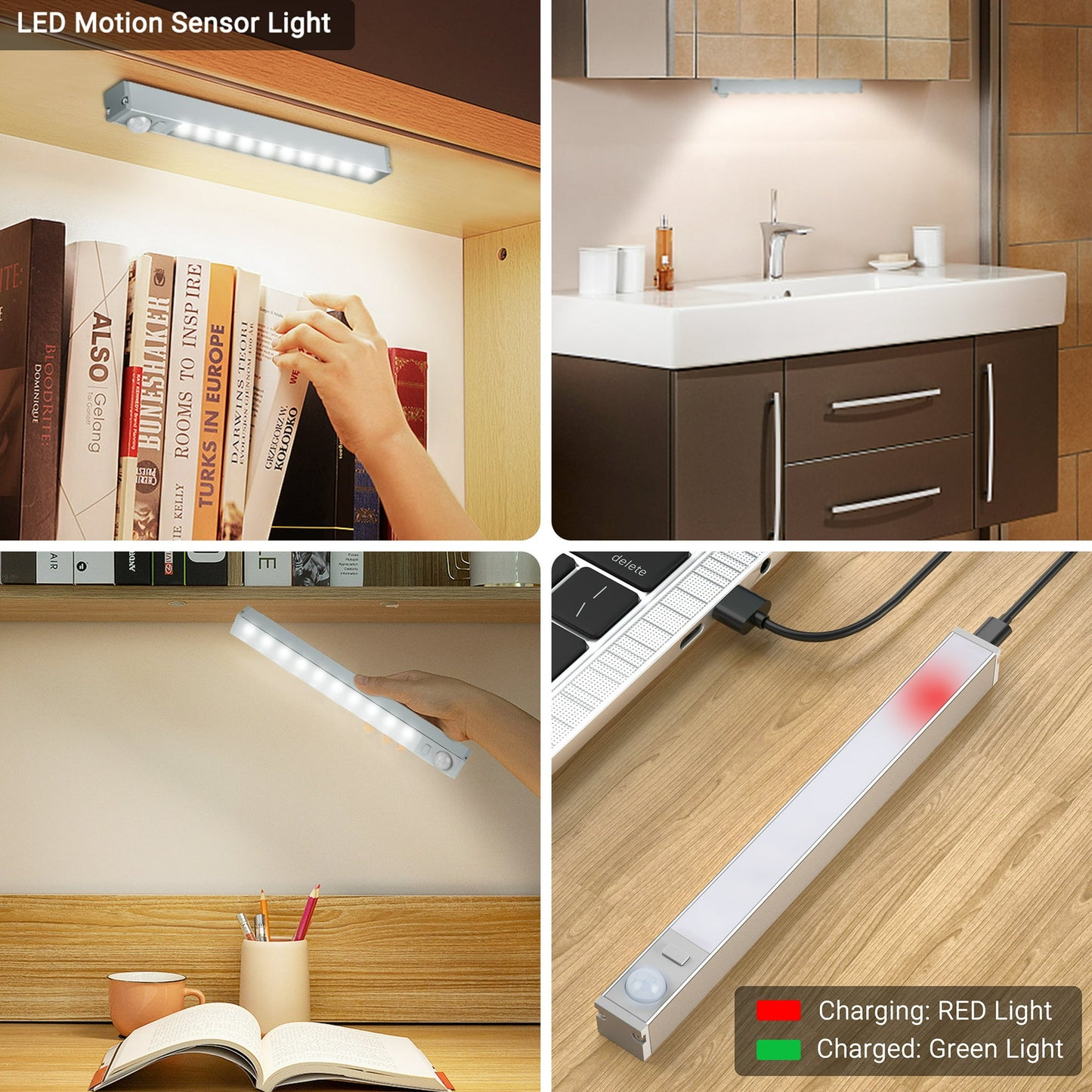 LOFTER-PRO 3 Pack Motion Sensor Light Wireless 10 LED Under Cabinet Lighting Night Light Bar Safe Lights for Kitchen Wardrobe Closets Cupboard Stairs