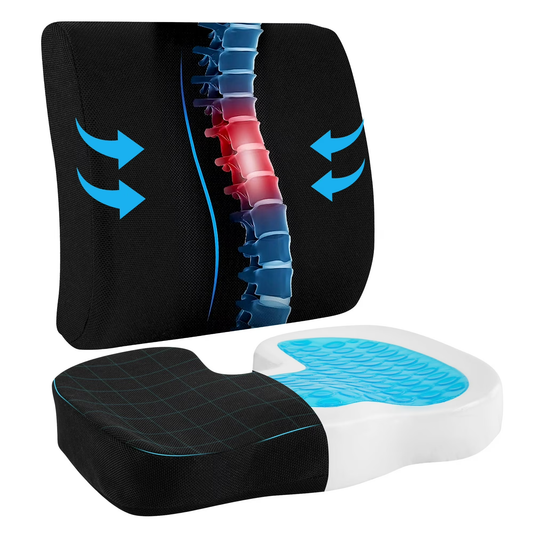 DONAMA Cooling Gel Memory Foam Chair Seat & Lumbar Cushion,Tailbone & Hip Pain Relief for Office, Black