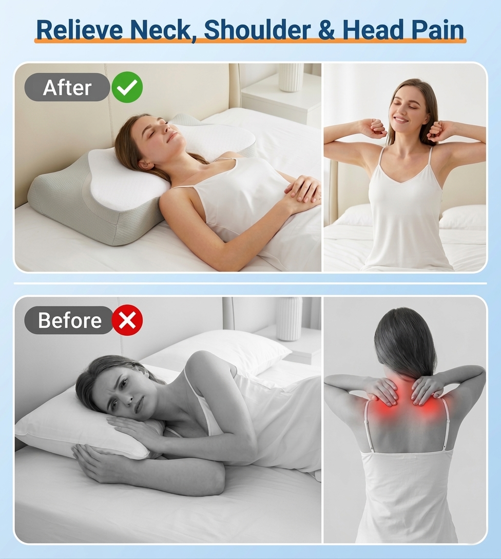 KAIPARA Cervical Neck Pillow for Pain Relief, Ergonomic Memory Foam Bed Pillow for Sleeping, Cooling Contour Pillow for Side Back Stomach Sleepers