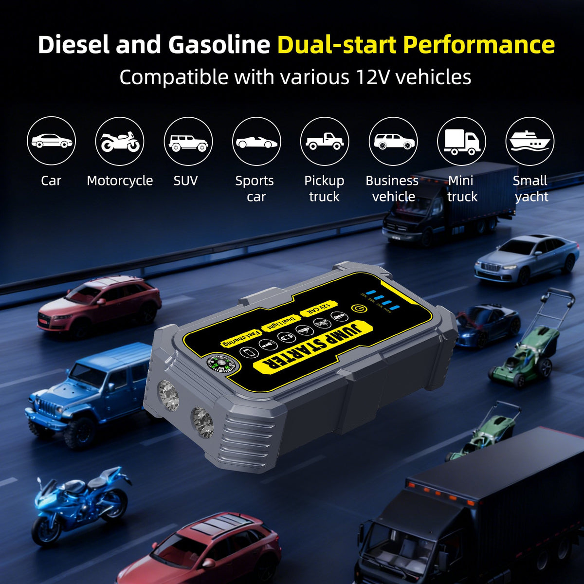 Panpaddle 4000A Car Jump Starter, 10000mAh Portable Power Bank for 12V Gas/Diesel Engines, with LED Light, Compass & Quick-Charge