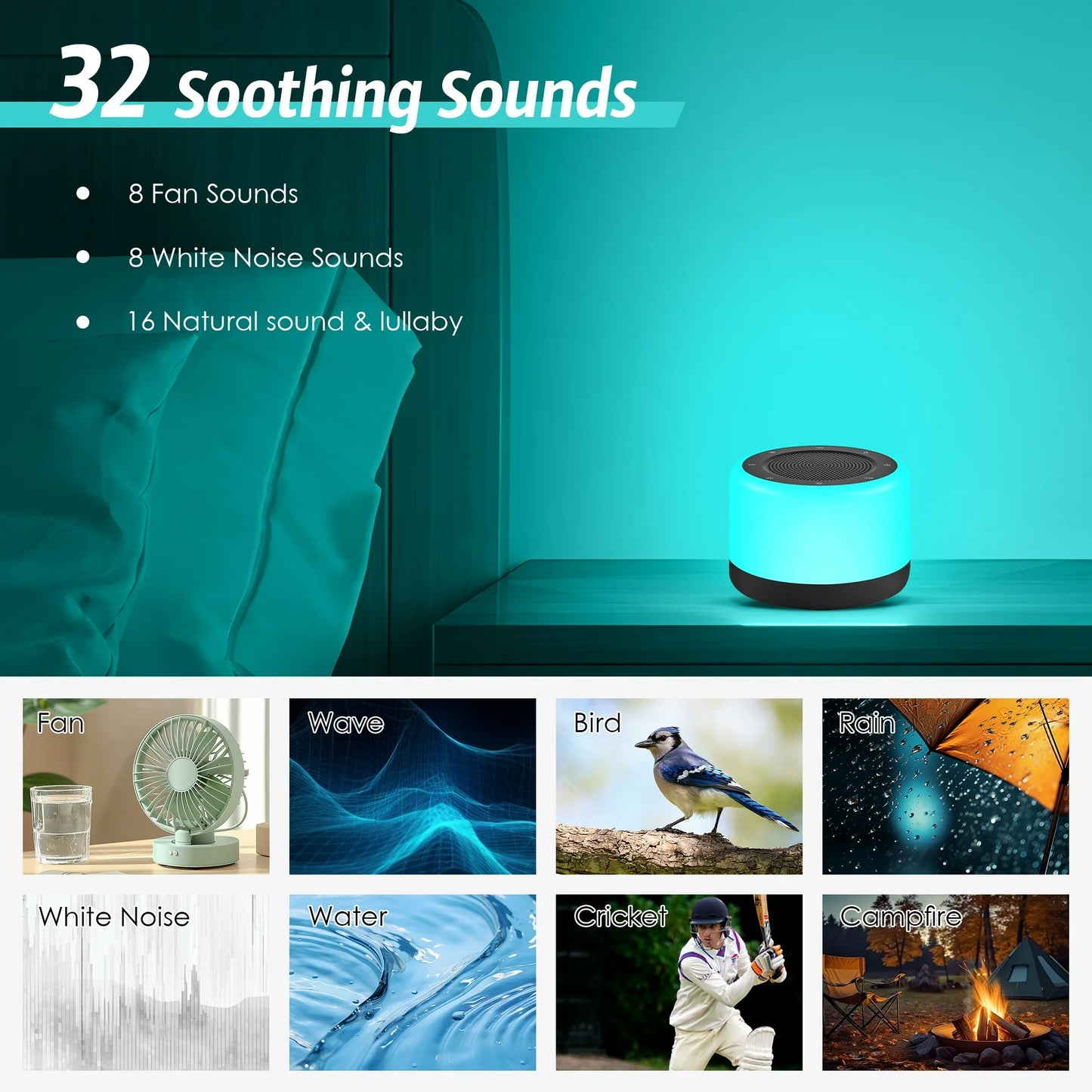 Onekawa White Noise Sound Machine, 8 Colors Night Light with 32 Sounds,for Adults Sleep Travel Machines