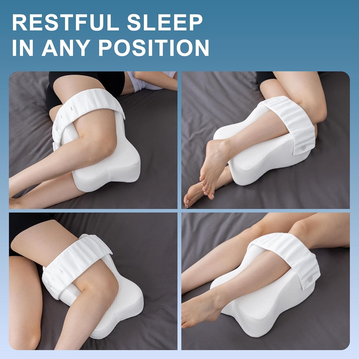 KAIPARA Knee Pillow for Side Sleepers, Memory Foam Knee Support Pillow, Comfortable Leg Pillow for Side Sleeping with Adjustable Strap,Relief for Sciatica, Back, HIPS, Knees, Joints