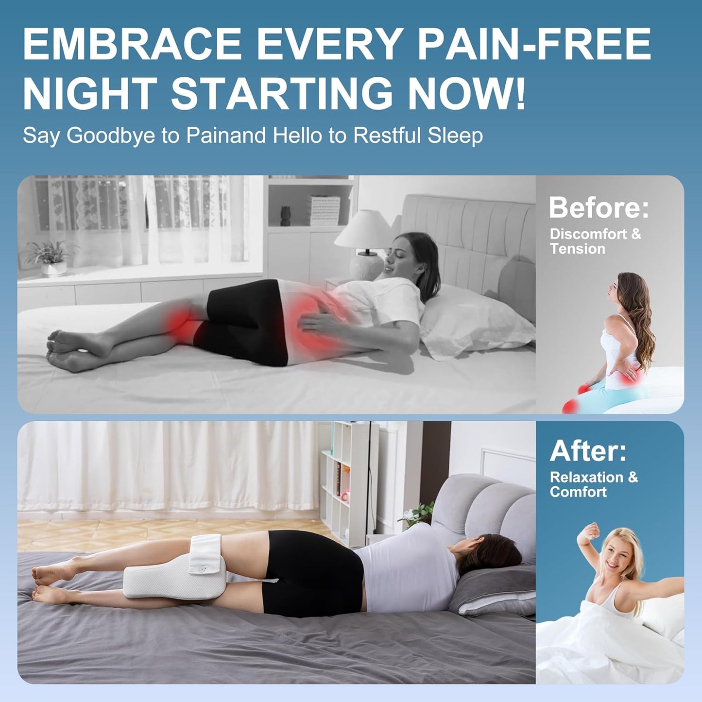 KAIPARA Knee Pillow for Side Sleepers, Memory Foam Knee Support Pillow, Comfortable Leg Pillow for Side Sleeping with Adjustable Strap,Relief for Sciatica, Back, HIPS, Knees, Joints