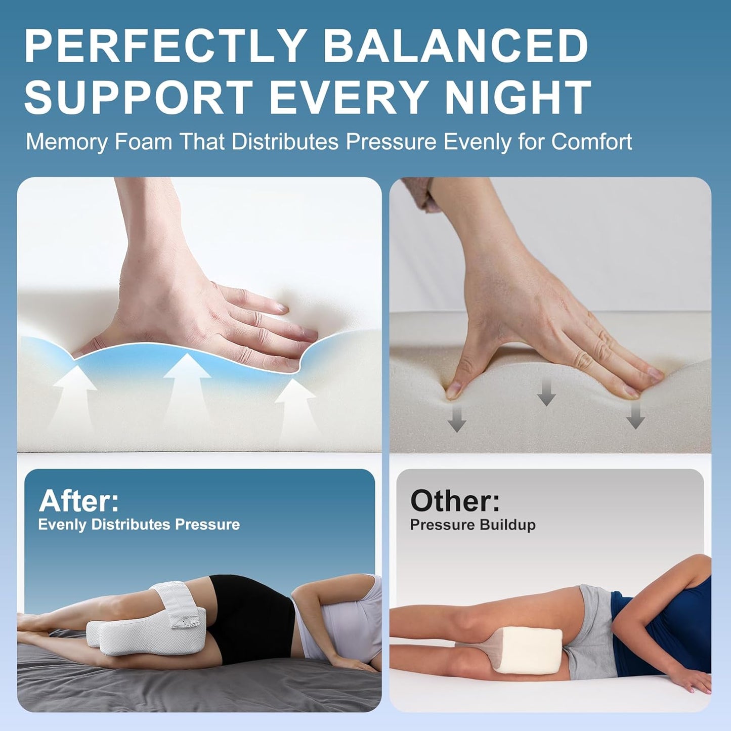 KAIPARA Knee Pillow for Side Sleepers, Memory Foam Knee Support Pillow, Comfortable Leg Pillow for Side Sleeping with Adjustable Strap,Relief for Sciatica, Back, HIPS, Knees, Joints