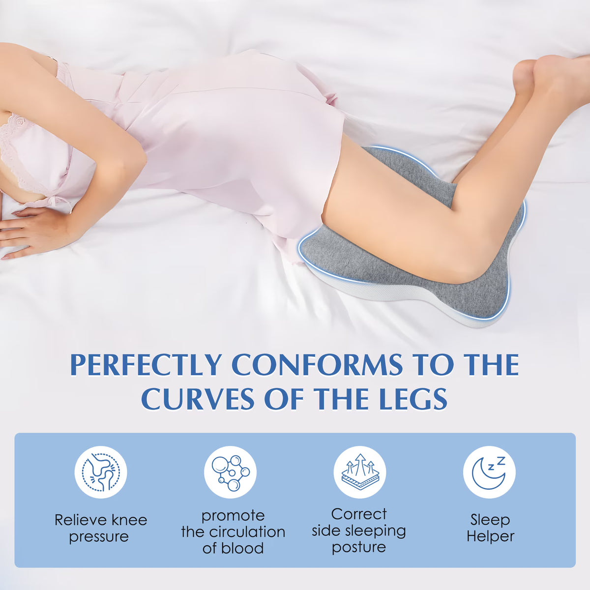MOONORAH Half Moon Knee Pillow for Side Sleepers - Leg Support for Sciatica - Gray