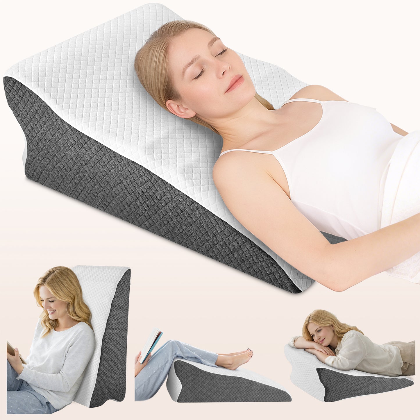 KAIPARA Memory Foam Wedge Pillow for Sleeping, Bed Wedge Pillow for Acid Reflux & Snoring Relief, Ergonomic Triangle Support Pillow for Reading, Sitting and Back Support