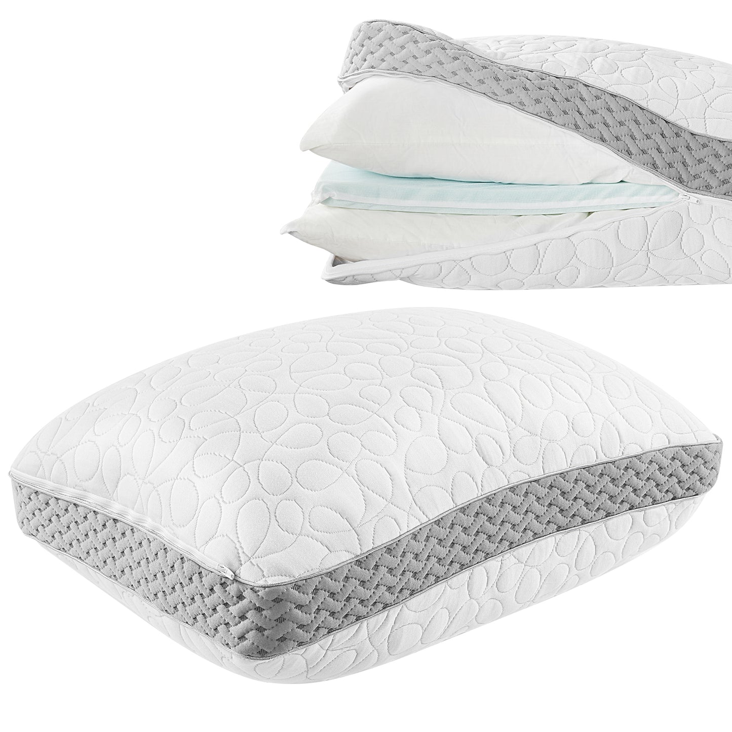 D O N A M A Adjustable Layer Cervical Pillow – 3-Layer customizable pillow with soft & firm inserts for personalized comfort, ergonomic support for side, back & stomach sleepers, removable washable cover, 20"x26"