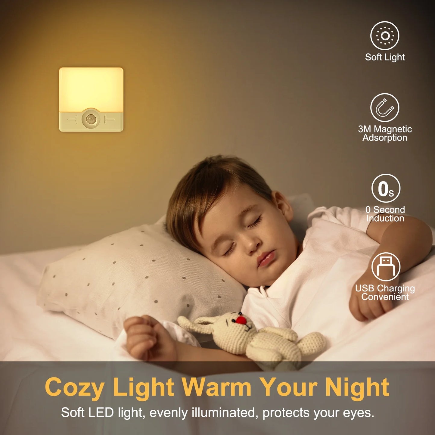 LOFTER-PRO Night Light, LED Motion Sensor Closet Lights, Wireless LED Under Cabinet Lights Stick-on Safe Night Light, Adjustable Brightness Warm White Lights for Bedroom, Kitchen, 2 Pack