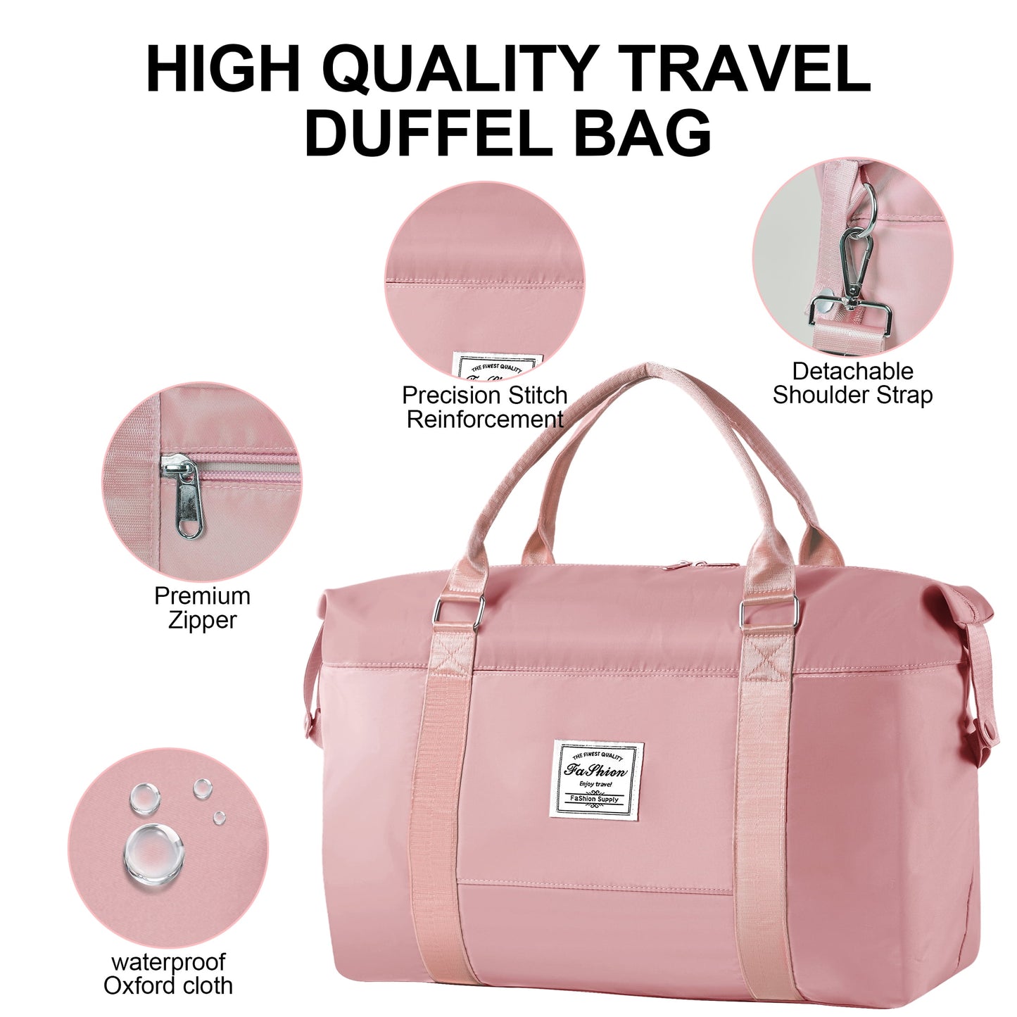 WANALIT Waterproof Duffel Bag for Gym and Travel, Weekender Carry On with Wet Dry Compartment, Luggage Sleeve, Airplane Approved (Pink)
