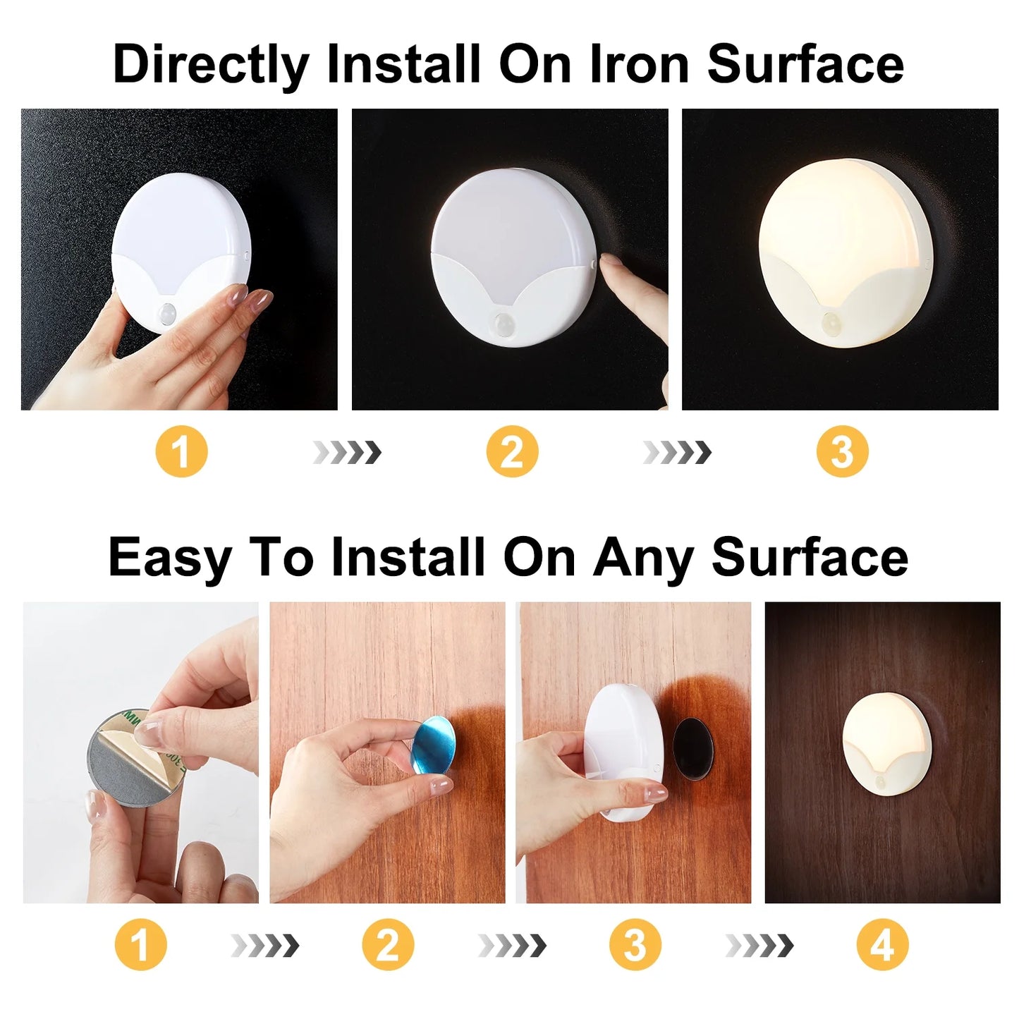 LOFTER-PRO Night Light, LED Motion Sensor Closet Lights, Wireless LED Under Cabinet Lights Stick-on Safe Night Light, Adjustable Brightness Warm White Lights for Bedroom, Kitchen, 2 Pack