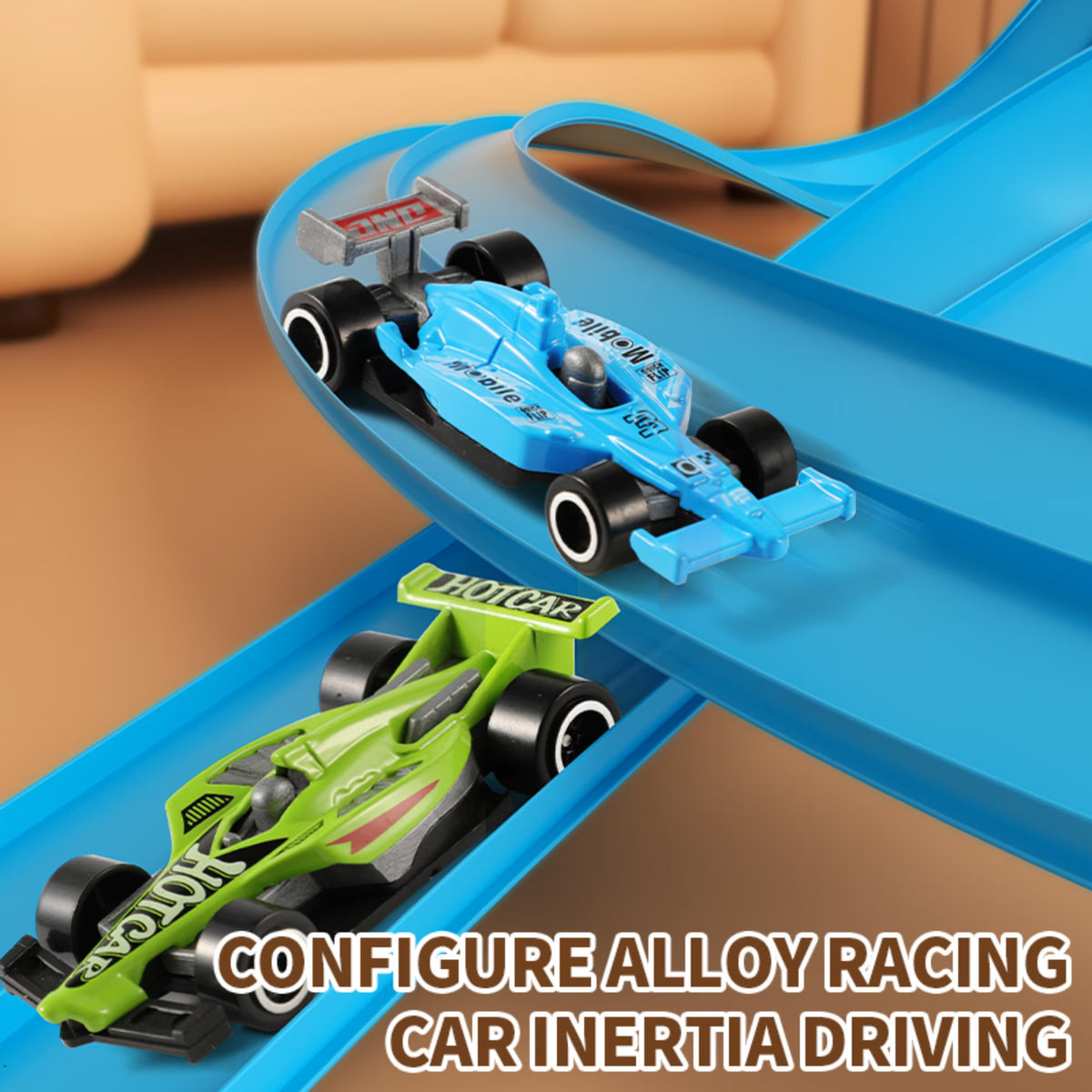 Kaipara Flexible Race Track Toy - 360 Degree Rotating Flex Track with 4 Cars - 12.8Ft
