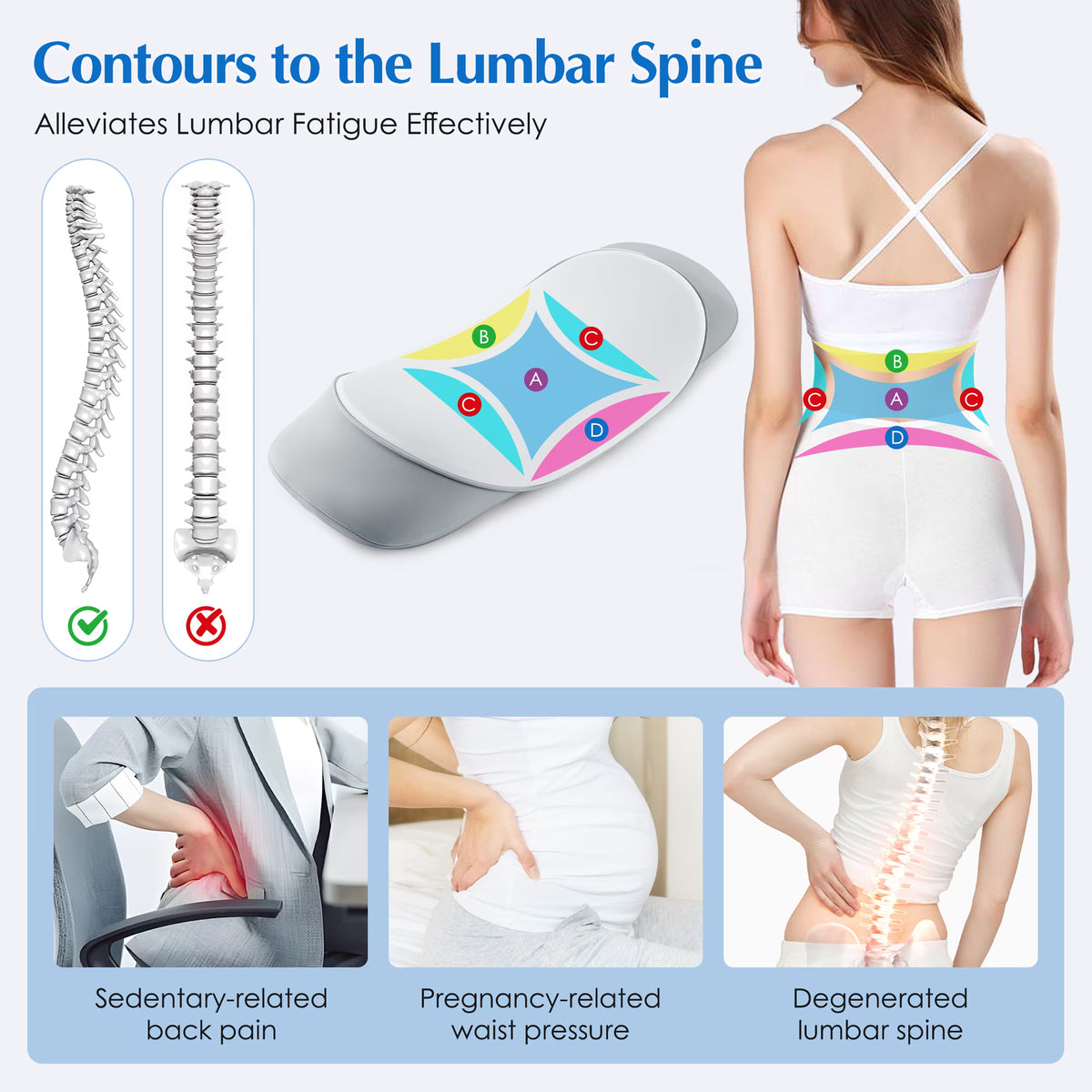 MOONORAH Lumbar Support Pillow - Memory Foam Lower Back Pain Relief