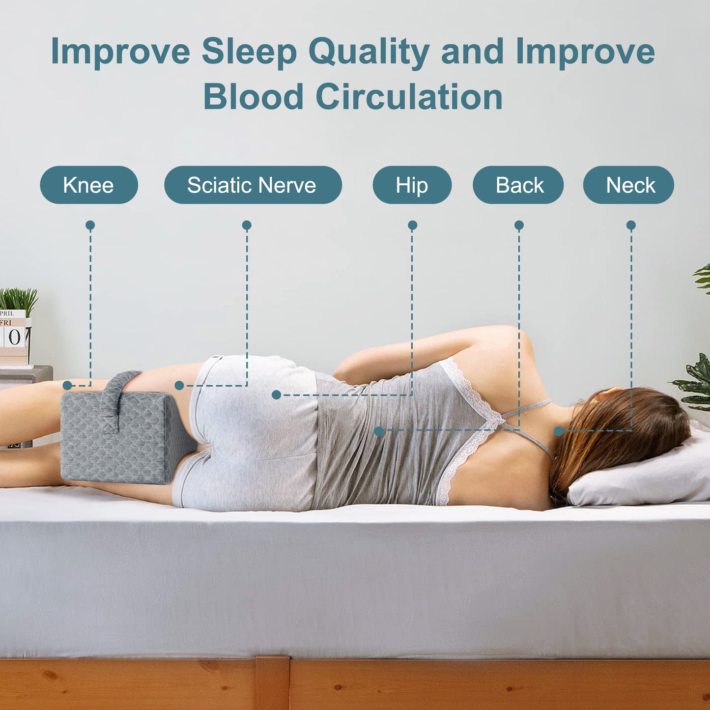 MOONORAH Knee Pillow for Side Sleepers,Leg Pillow for Sciatica, Back, HIPS, Knees, Joints Pain Relief,Washable Cover,Grey